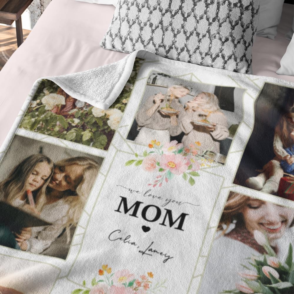 callie Manta personalizada para madre de hija e hijo, mantas personalizadas para mamá con fotos y nombres de niños, manta de franela sherpa, regalos