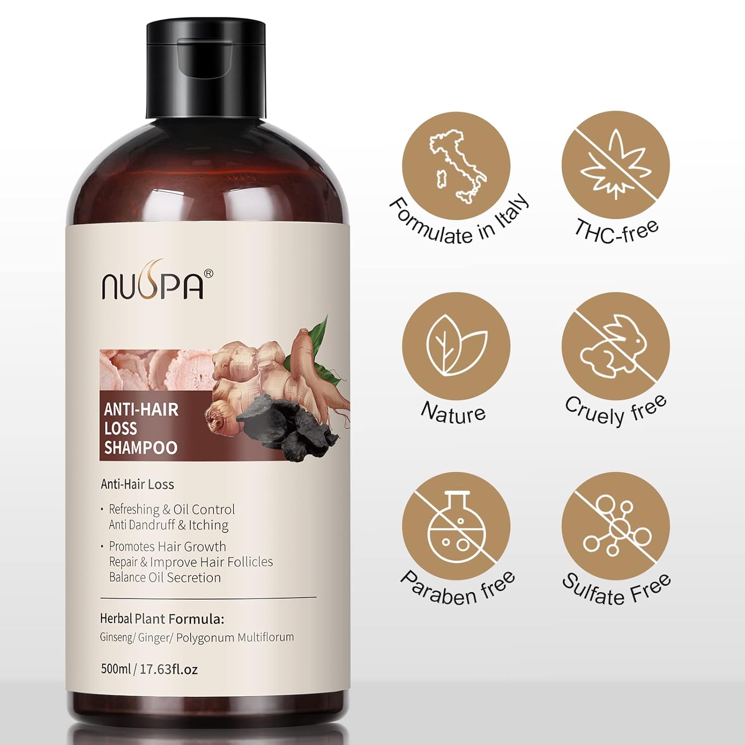 Champú para adelgazar el cabello 5 en 1, lavado de cabello orgánico 100% natural infundido con jengibre, ginseng, Polygonum Multiflorum, tratamiento
