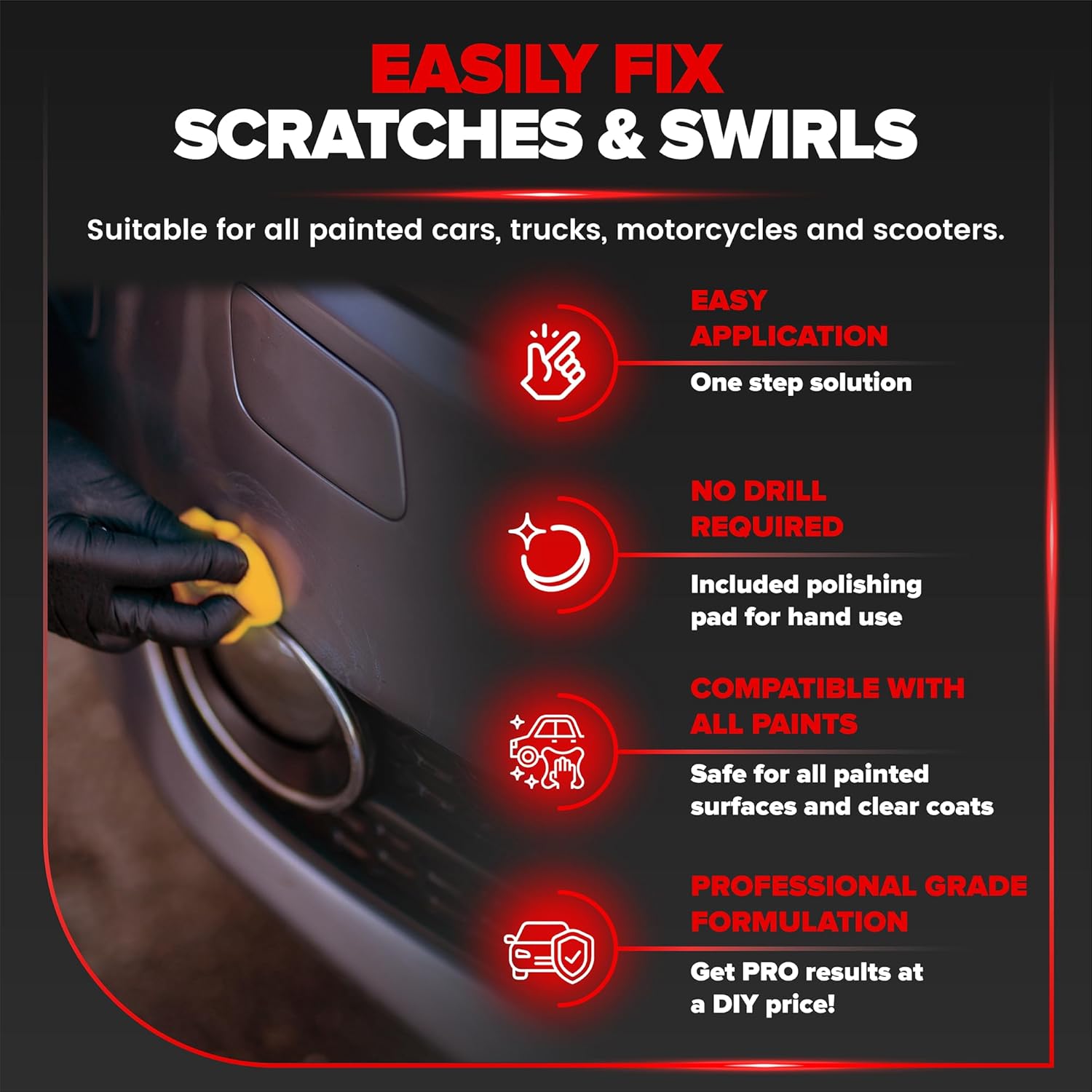 Carfidant Kit universal de eliminación de arañazos y remolinos, removedor de arañazos de coche para arañazos profundos con almohadilla amortiguadora