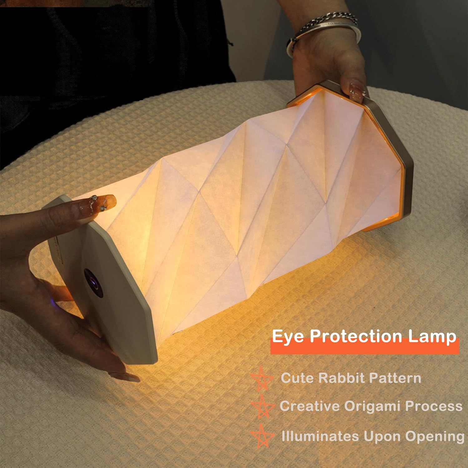 KASTNAVIN Lámpara de linterna de papel, lámpara táctil de mesita de noche, luz nocturna portátil, luz decorativa plegable regulable, regalos de