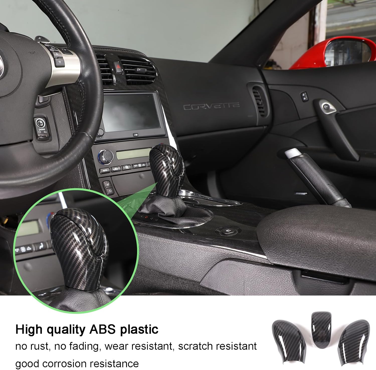 LLKUANG Fundas de freno de mano de palanca de cambios de automóvil compatibles con Chevrolet Corvette C6 2005-2013, accesorios interiores de ABS