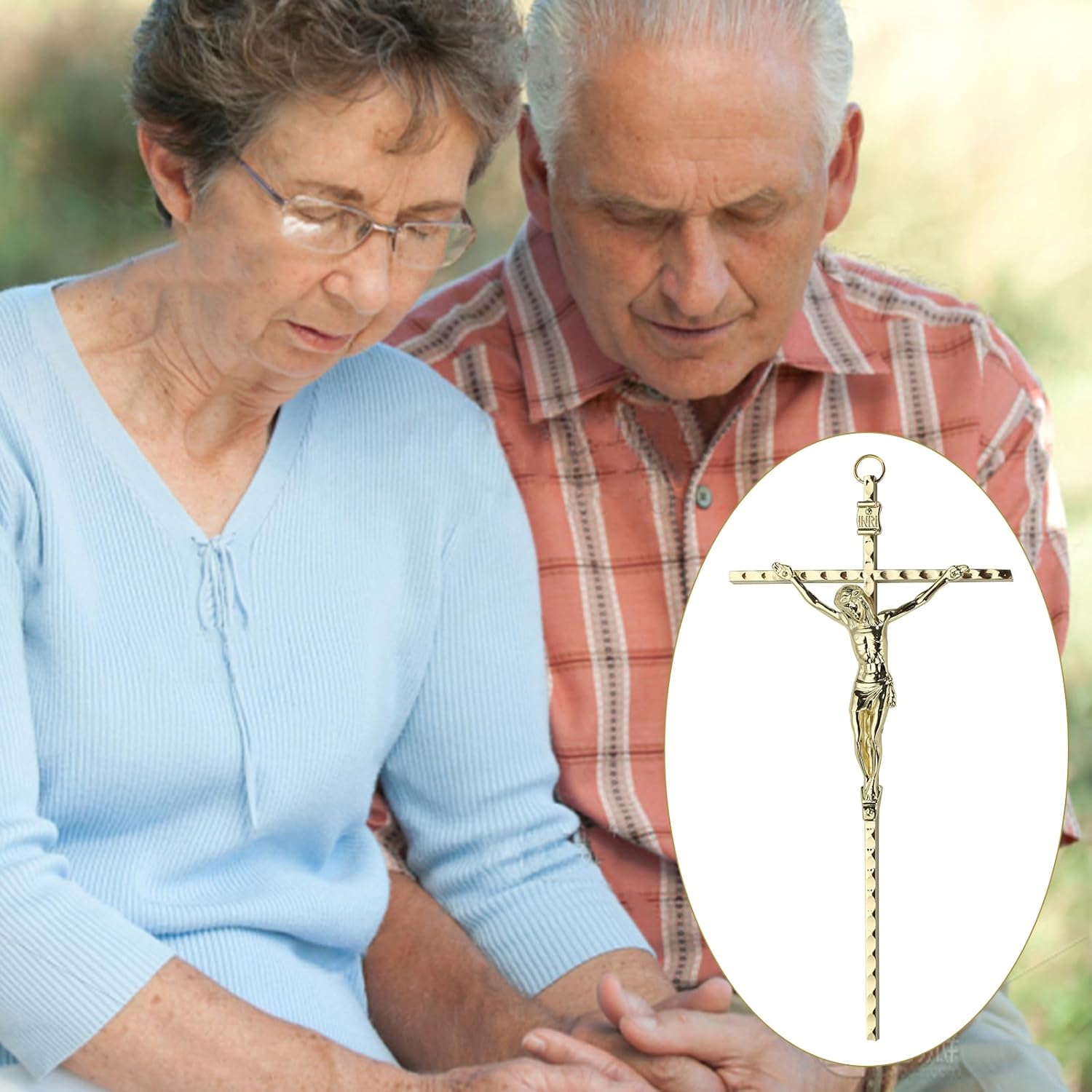 FILTA Crucifijo de pared de metal dorado y crucifijo católico de metal para decoración del hogar, delgadas cruces católicas colgantes de Jesucristo