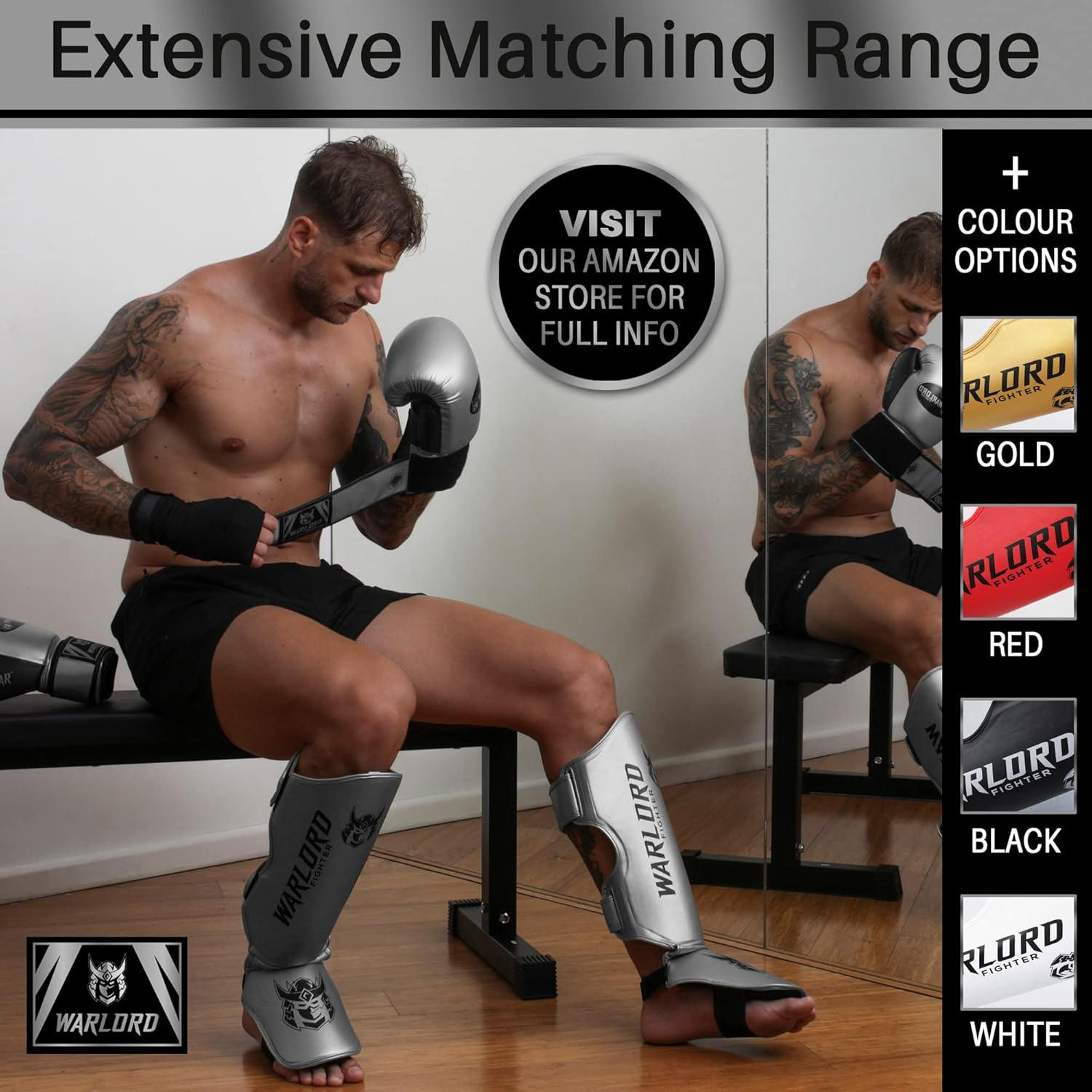 WARLORD Espinilleras Pro Muay Thai para hombre, equipo de MMA, espinilleras de kickboxing, equipo de entrenamiento de MMA, almohadillas de Muay