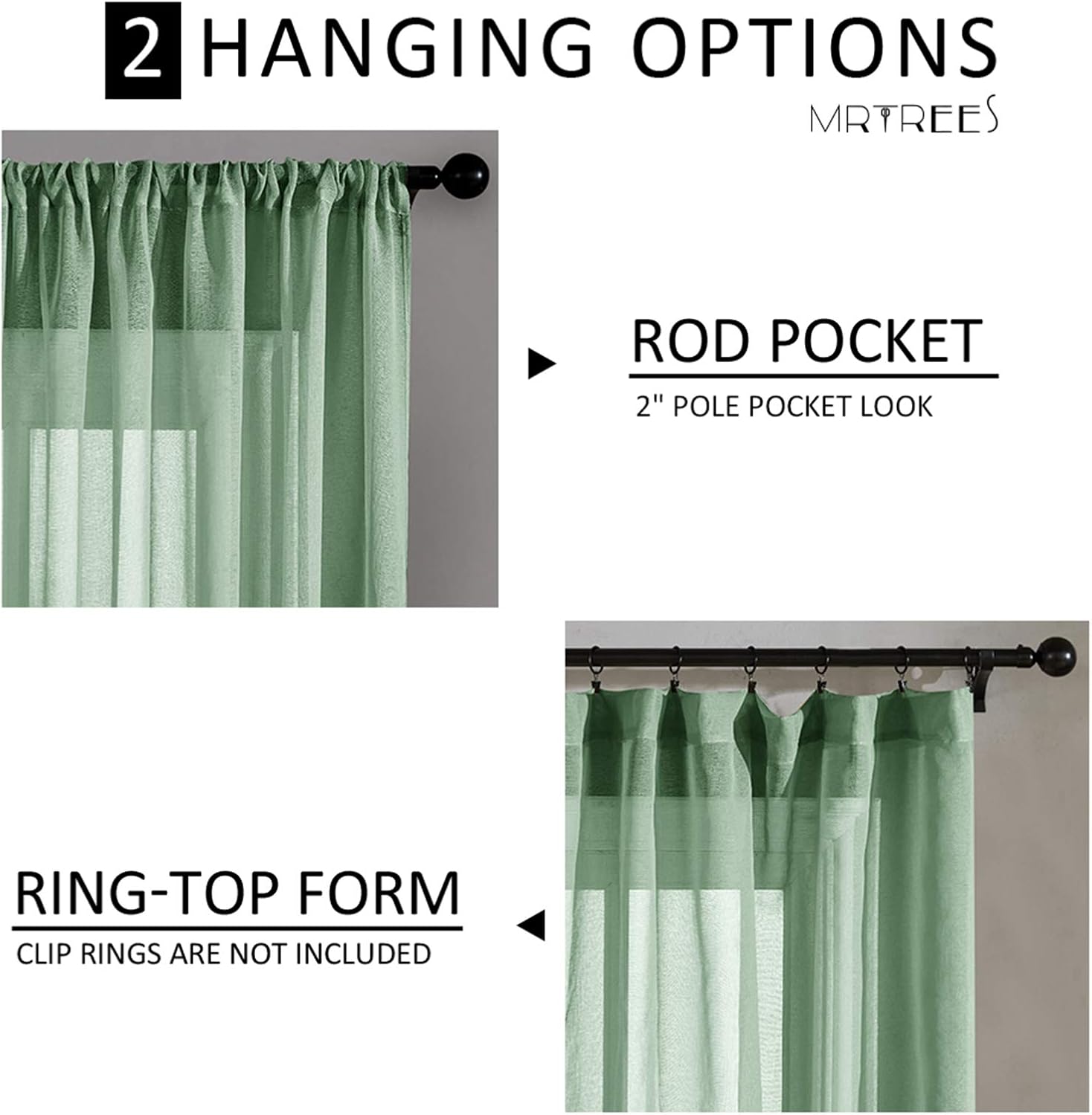 MRTREES – Cortinas de gasa pequeñas y translúcidas con filtrado de luz y bolsillo para cortinero, 2 paneles para media ventana