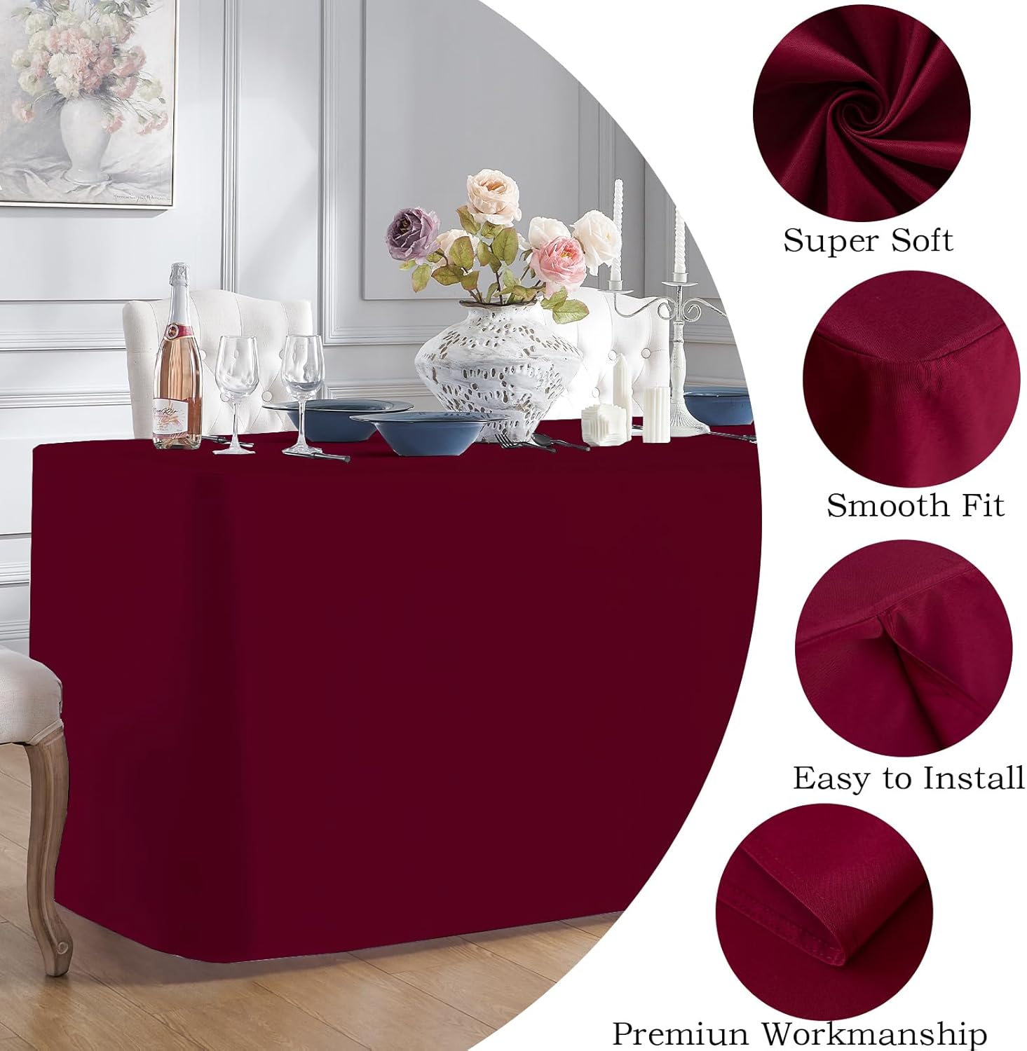 Mantel ajustable de poliéster de 6 pies, 72 x 30 pulgadas, mantel rectangular de poliéster para bodas, banquetes, fiestas, mesas de bufé, cenas de