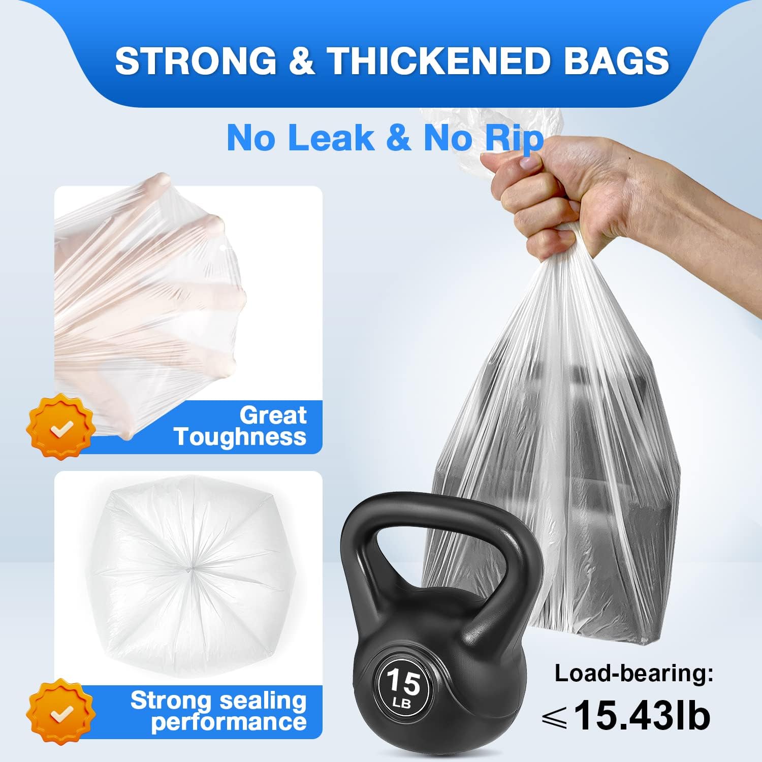 Charmount Bolsas de basura pequeñas de 1.2 galones, 102 bolsas de basura para baño, se ajustan a 4.5-5 litros transparentes
