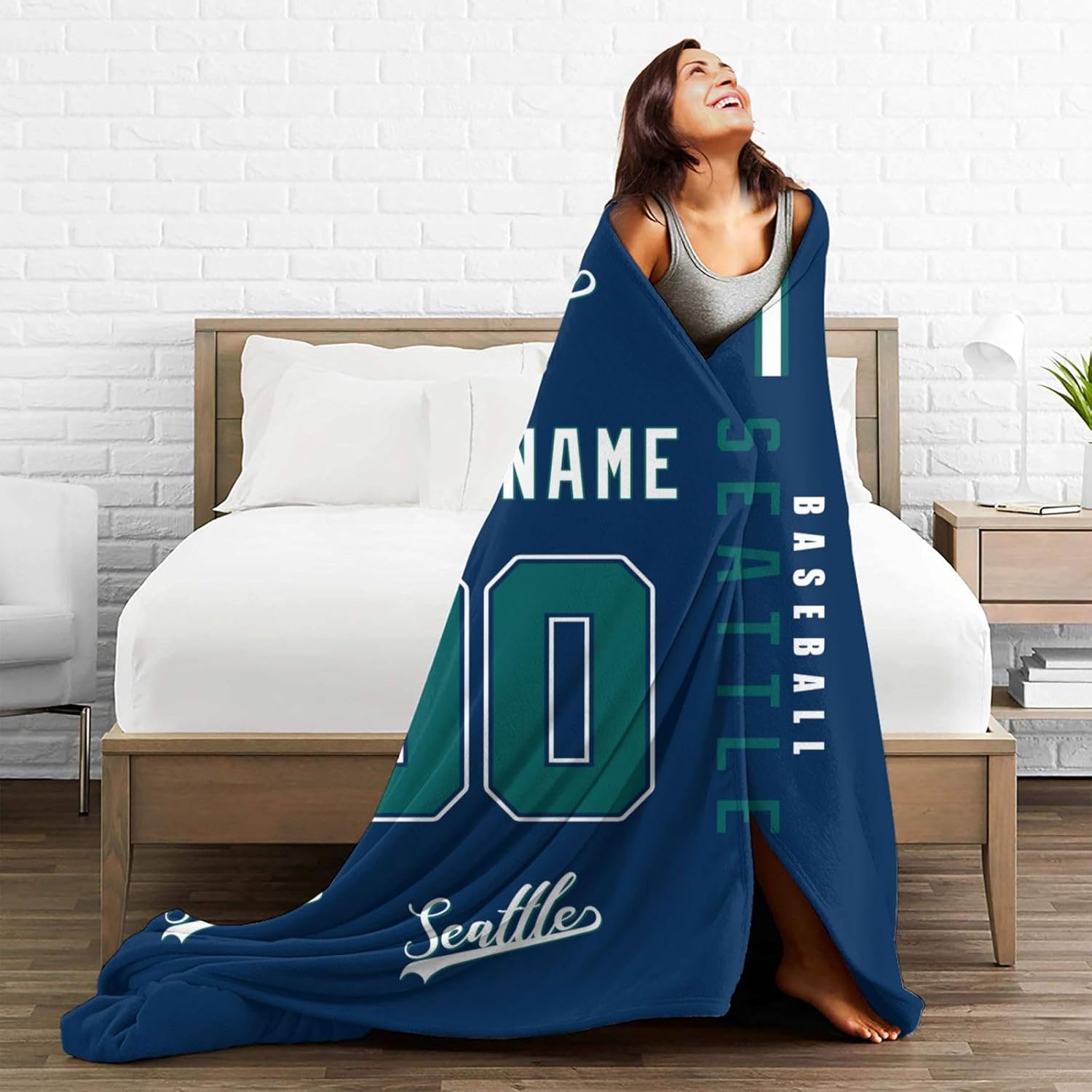 Rixeucey Seattle – Manta de franela personalizada para cama, sofá con nombre de número personalizado, para hombres, mujeres, niños, regalos para