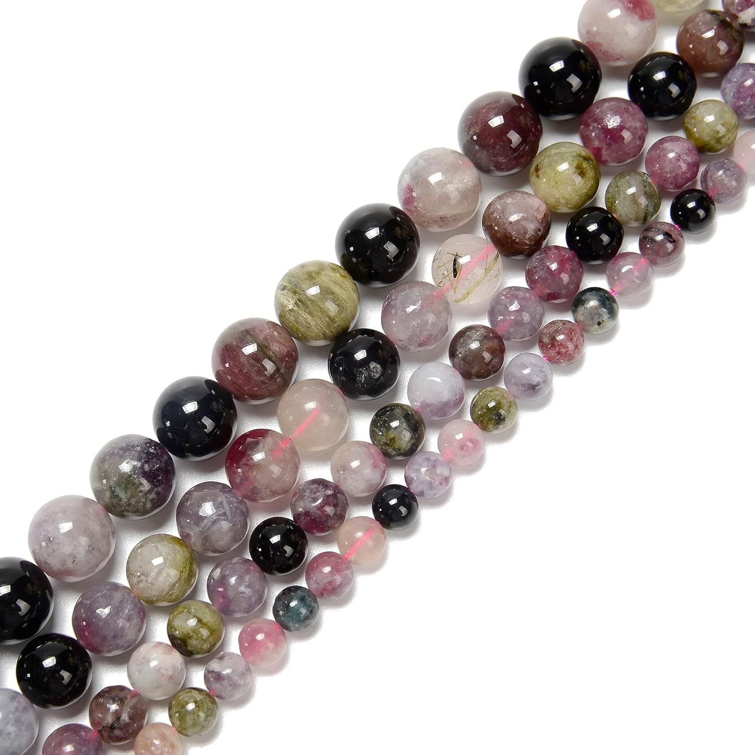 JM Design Granos redondos lisos de turmalina multicolor de alto grado de 0.236 in 15.5 ” para la fabricación de joyas