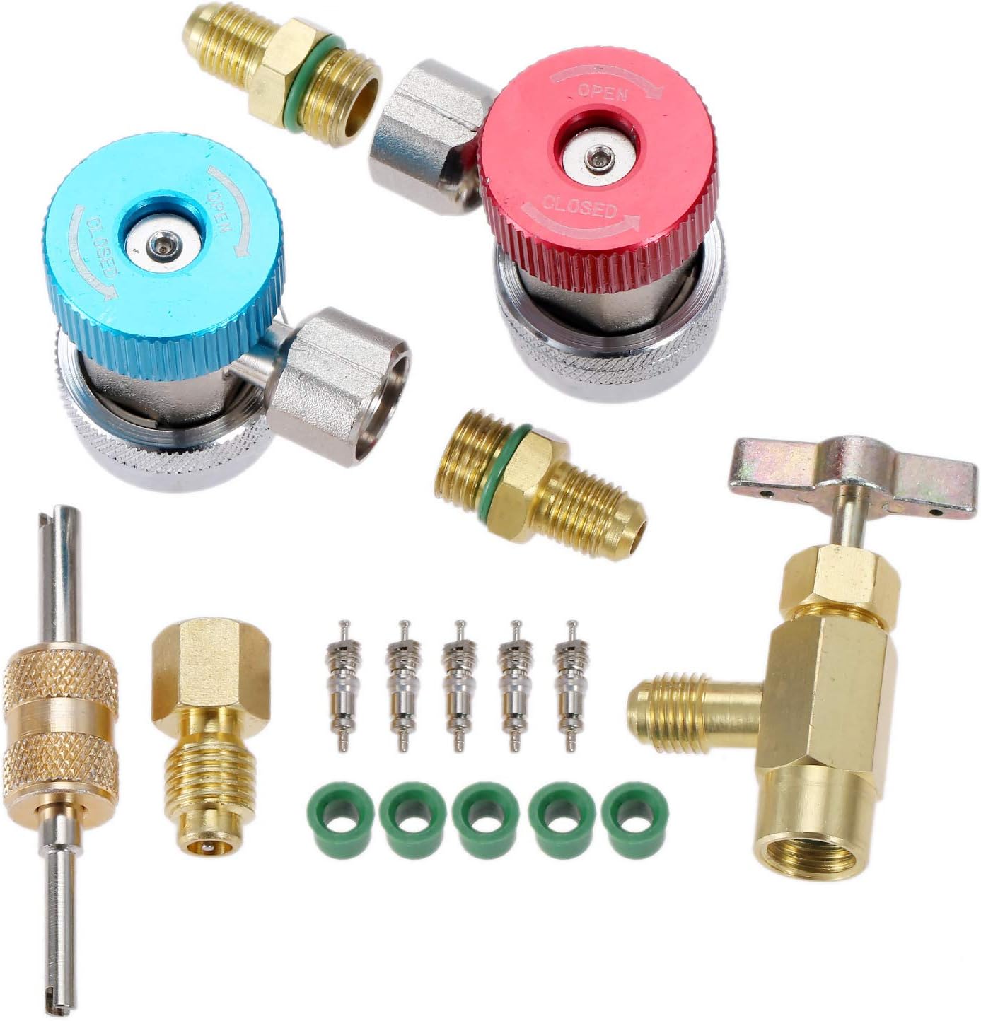 Aupoko Adaptadores AC R134A Acopladores rápidos con kit de válvula de grifo de lata, accesorios de adaptador R134A ajustable, acoplador rápido,