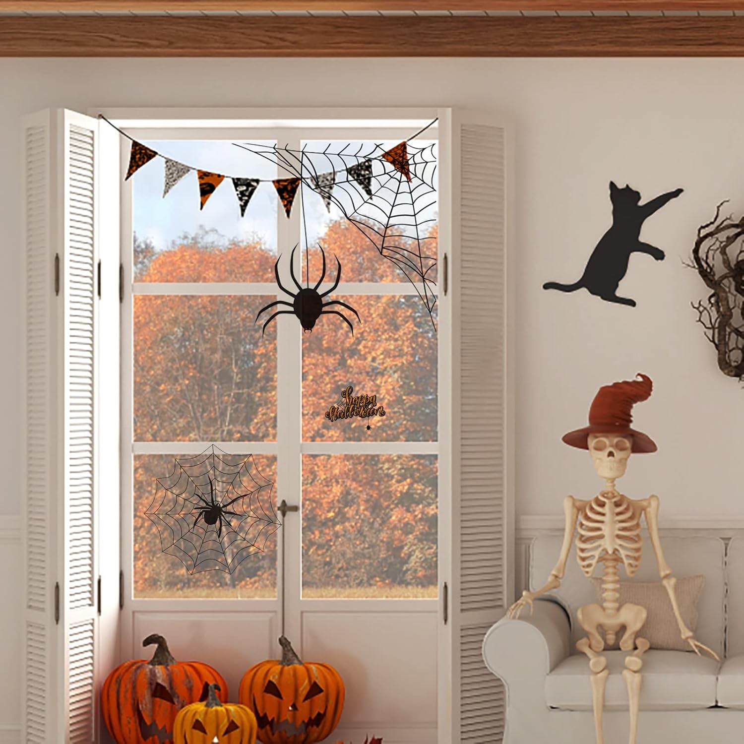 Adhesivos de pared de Halloween, diseño de telaraña, decoración decorativa para ventana, casa embrujada, decoración de fiesta, arte de pared de PVC,