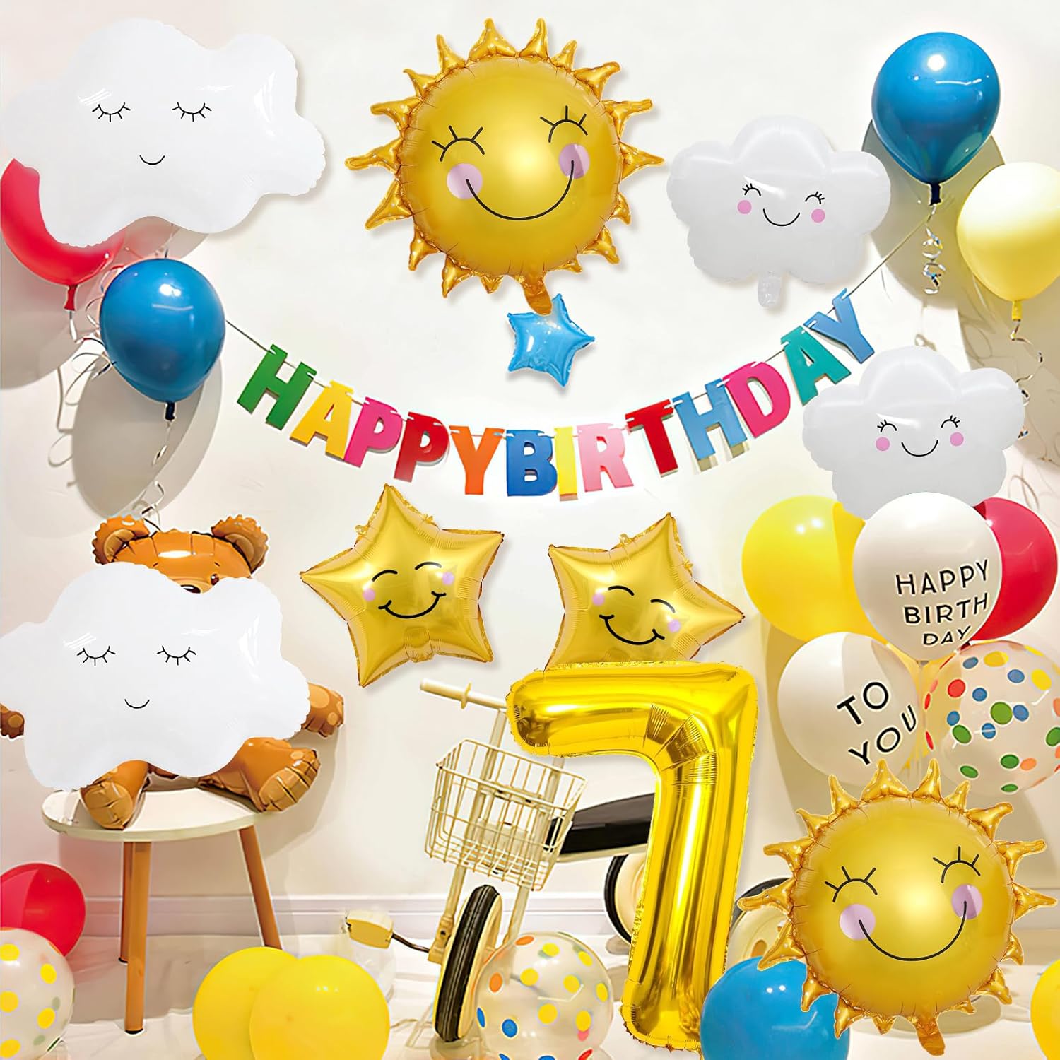 9 globos de papel de aluminio con diseño de flor de sol, cara sonriente, número de cumpleaños, suministros de fiesta de cumpleaños de sol,