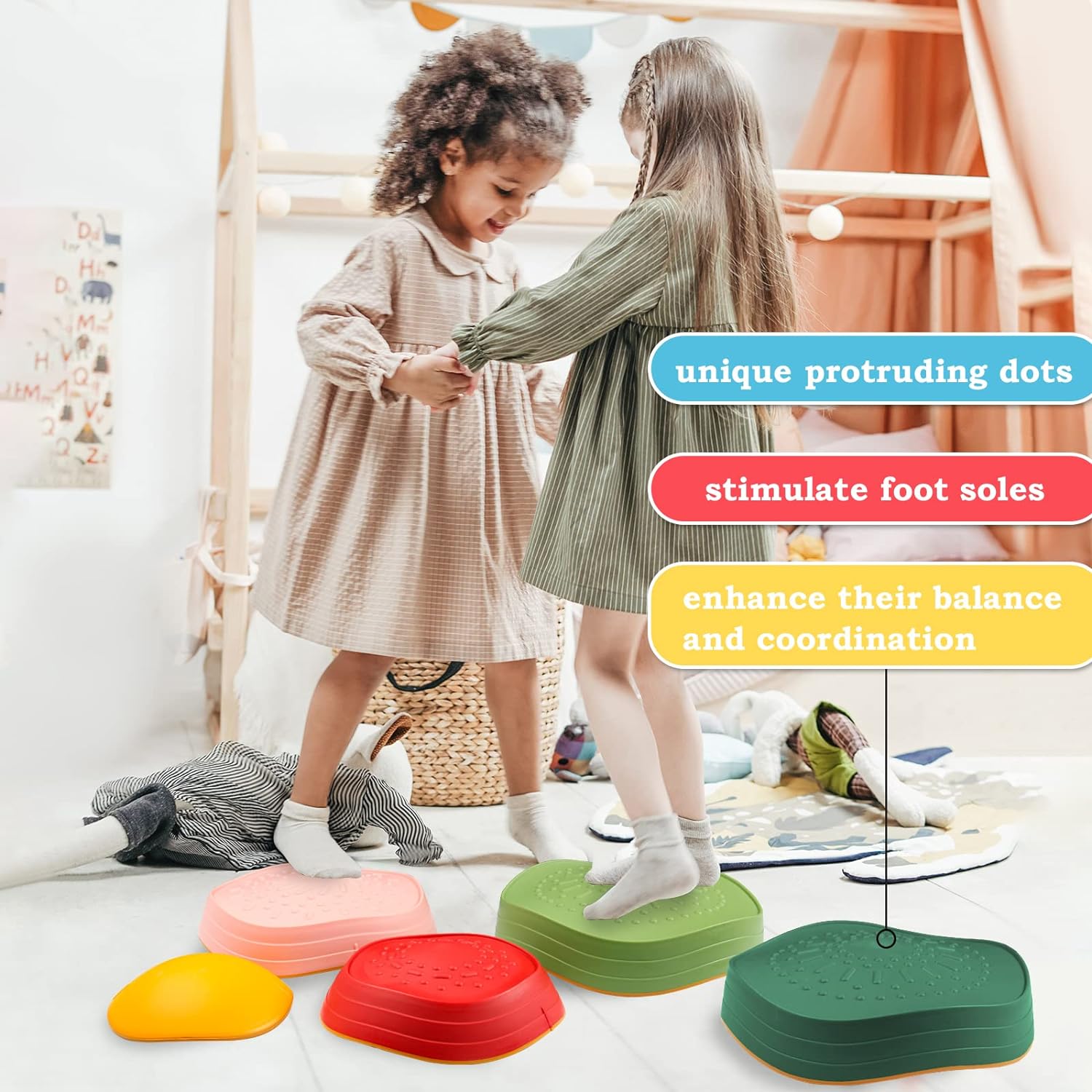 5 piedras de equilibrio de plástico antideslizante para promover las habilidades de coordinación de los niños, juguete sensorial