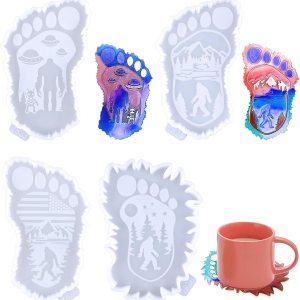 Paquete de 4 moldes para posavasos para fundición de resina Bigfoot Sasquatch de resina epoxi, soporte para tazas, moldes para manualidades, Paquete de 4 moldes para posavasos para fundición de resina Bigfoot Sasquatch de resina epoxi, soporte para tazas, moldes para manualidades,