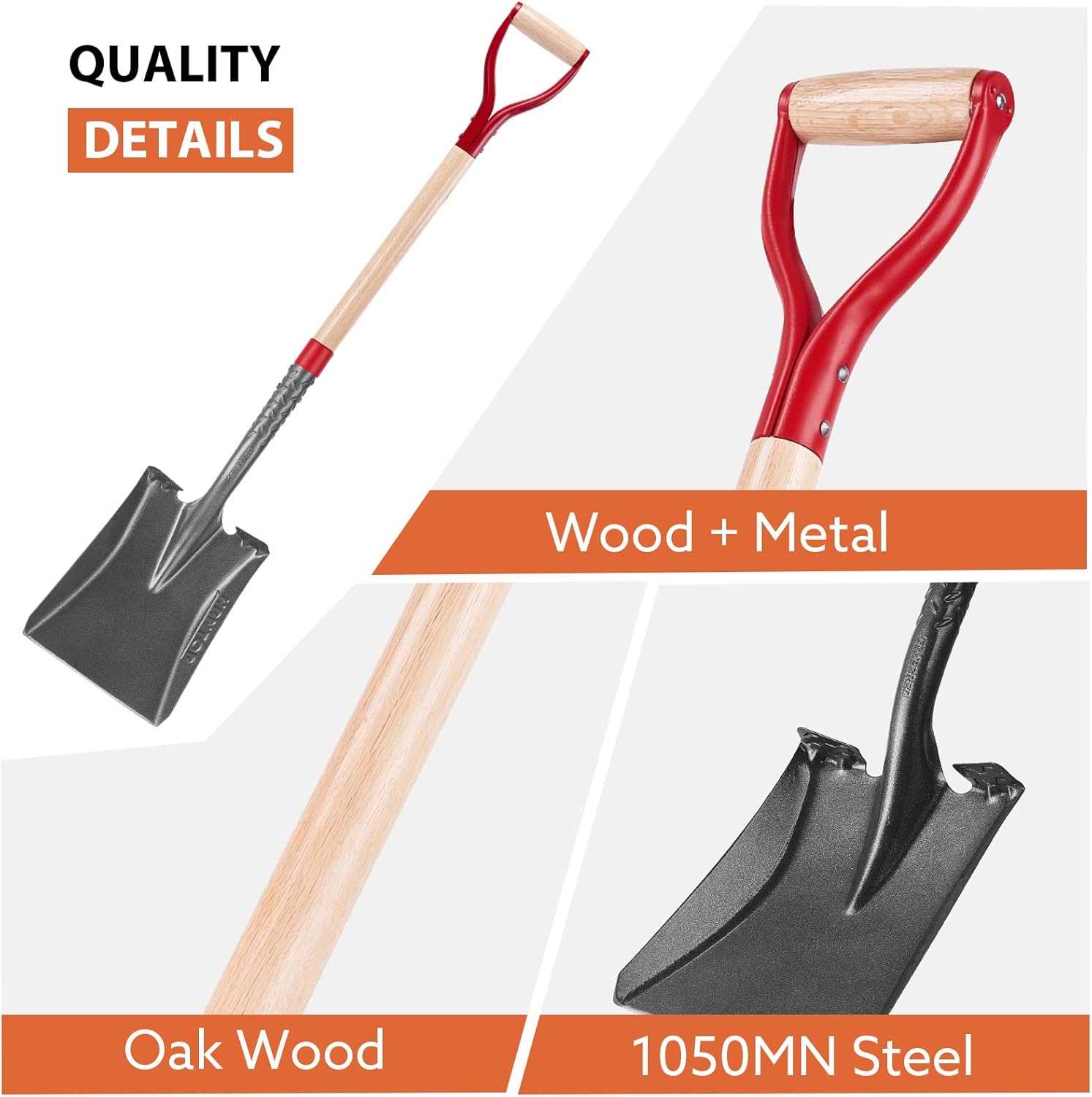 HANTOP Pala de transferencia resistente Pala multifuncional Pala cuadrada Pala plana para jardinería limpieza de bordes, 43 pulgadas