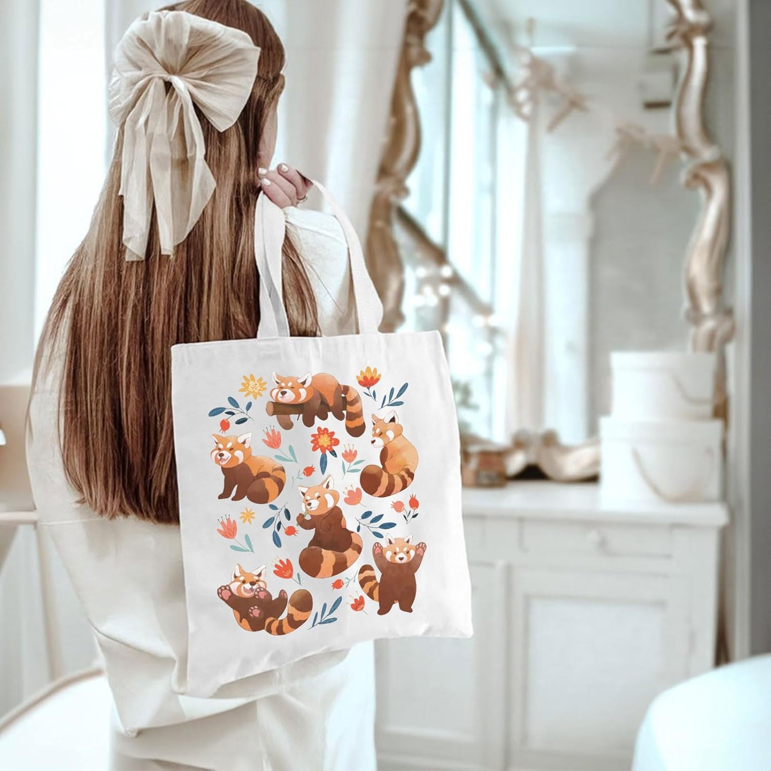 Red Panda Tote Bag Red Panda Lover Tote Bolso de compras con temática de panda rojo Bolsa de comestibles reutilizable para amantes de los animales