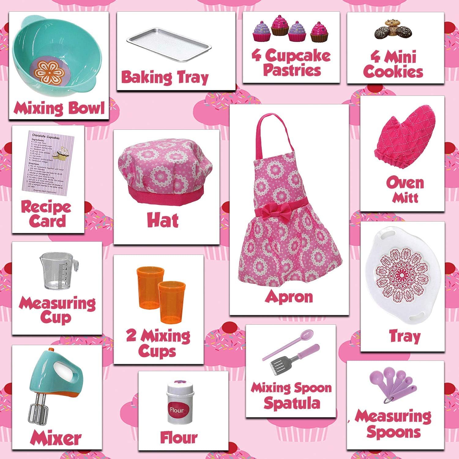 Juego de accesorios para hornear de muñecas de 18 pulgadas, apto para la mayoría de muñecas de 18 pulgadas, muebles de muñeca, mini utensilios de