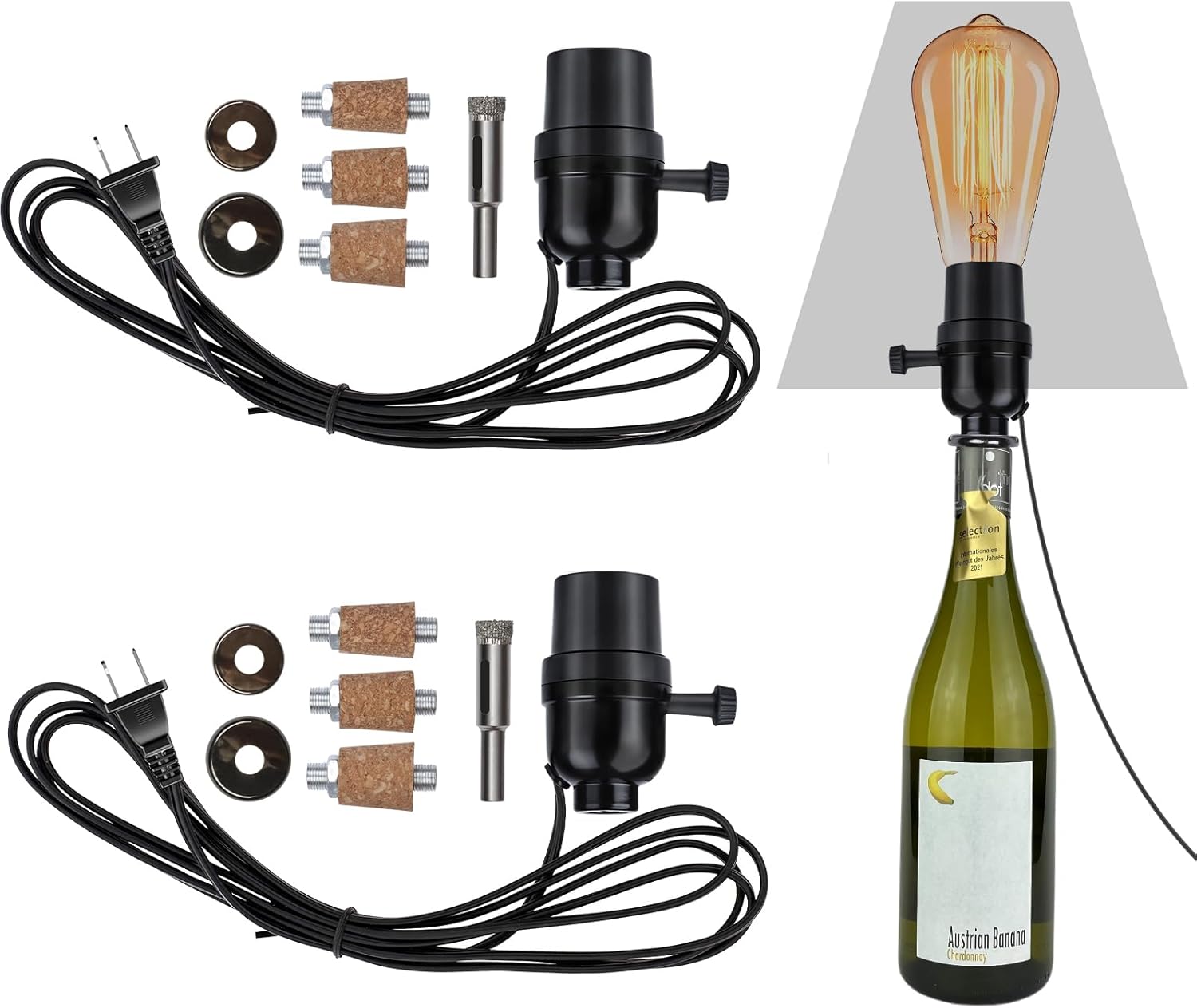 Kit de lámpara de botella con broca de vidrio de 0.354 in, kit de lámpara para botellas de licor con enchufe deslizante y cable de alimentación de 8