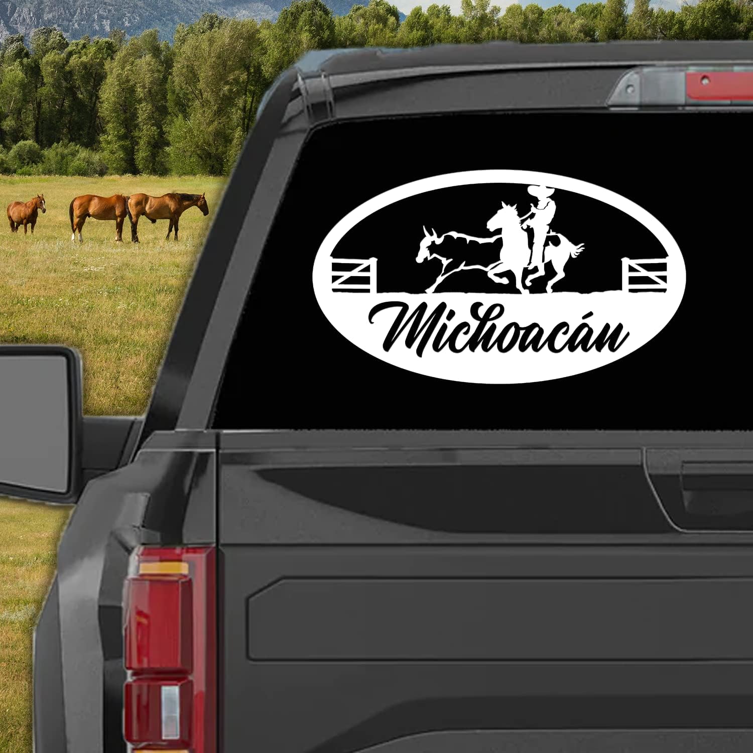Pegatinas de vinilo de Michoacán México, Coleadero Charreada Rodeo para carros Diseño Charro de México, Calcomanias para Trocas y Carros (6 x 3.5