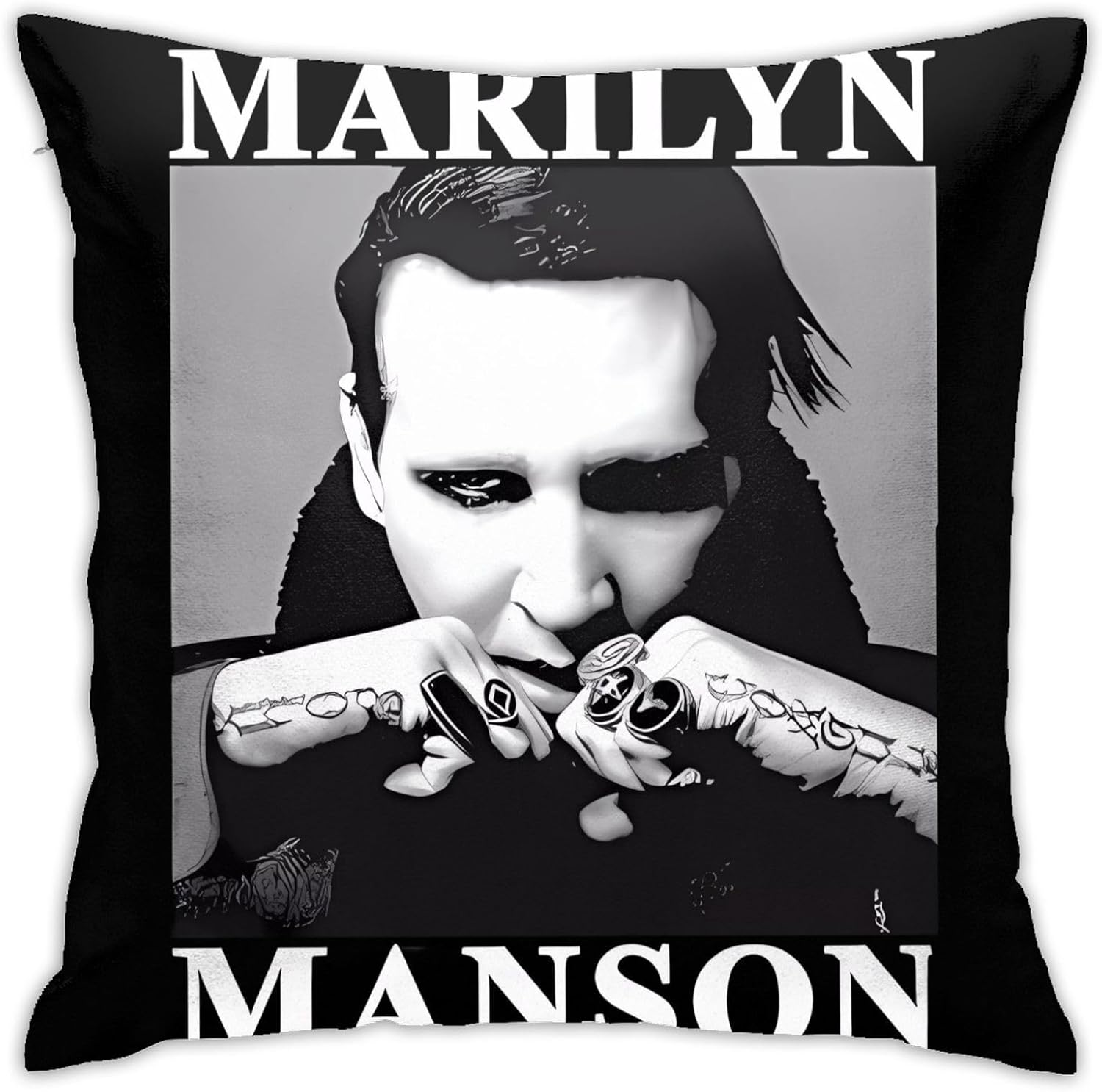 MaryAPerez Funda de almohada decorativa de 18 x 18 pulgadas, diseño de Marilyn Singer Manson, para sofá, automóvil, dormitorio, decoración del hogar
