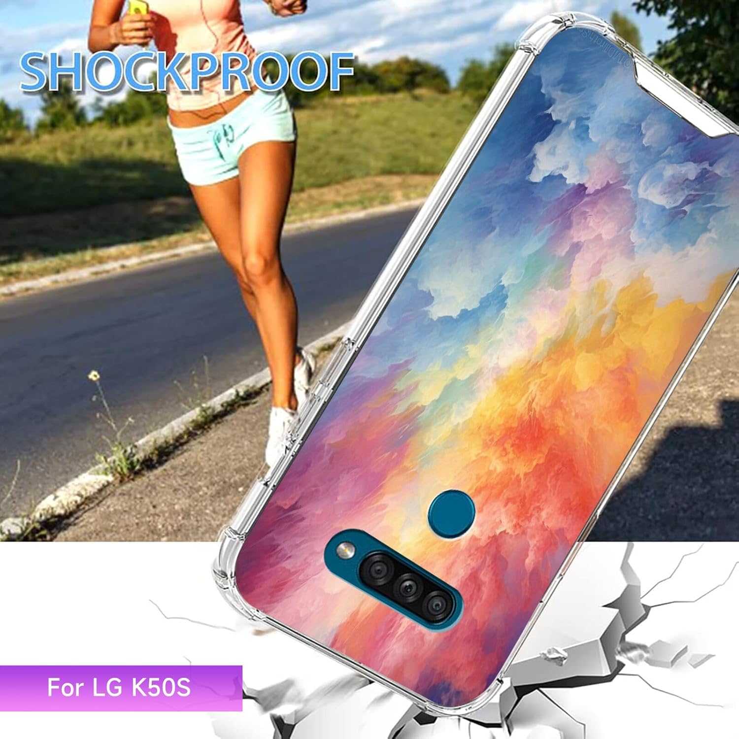 DAFEI Funda transparente para LG K50S con estampado Rainbow Cloud-aa165 con bolsa de aire transparente de cuatro esquinas reforzada antiarañazos y a
