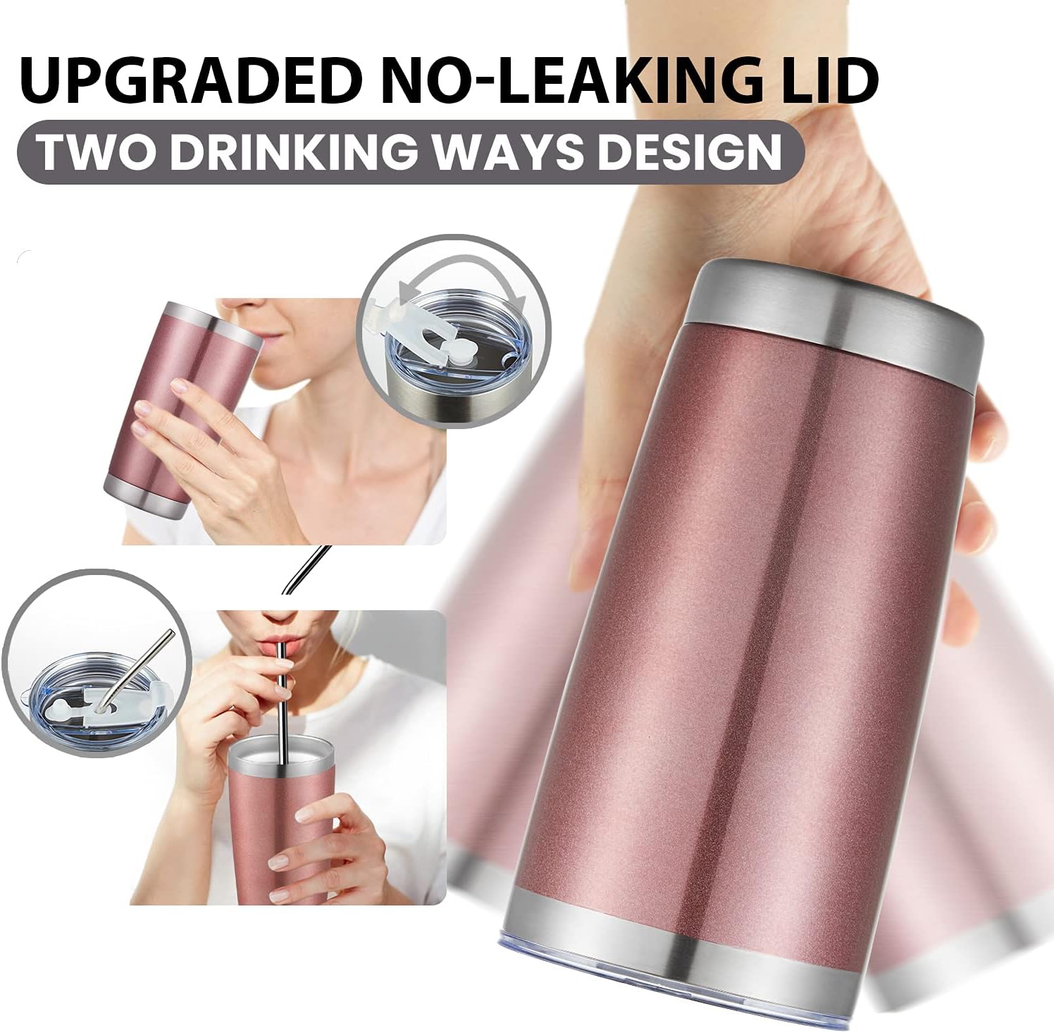 COKTIK – Paquete de 6 vasos de 20 onzas con tapa y popote, cepillo, aislamiento al vacío con doble pared de acero inoxidable, térmico para bebidas