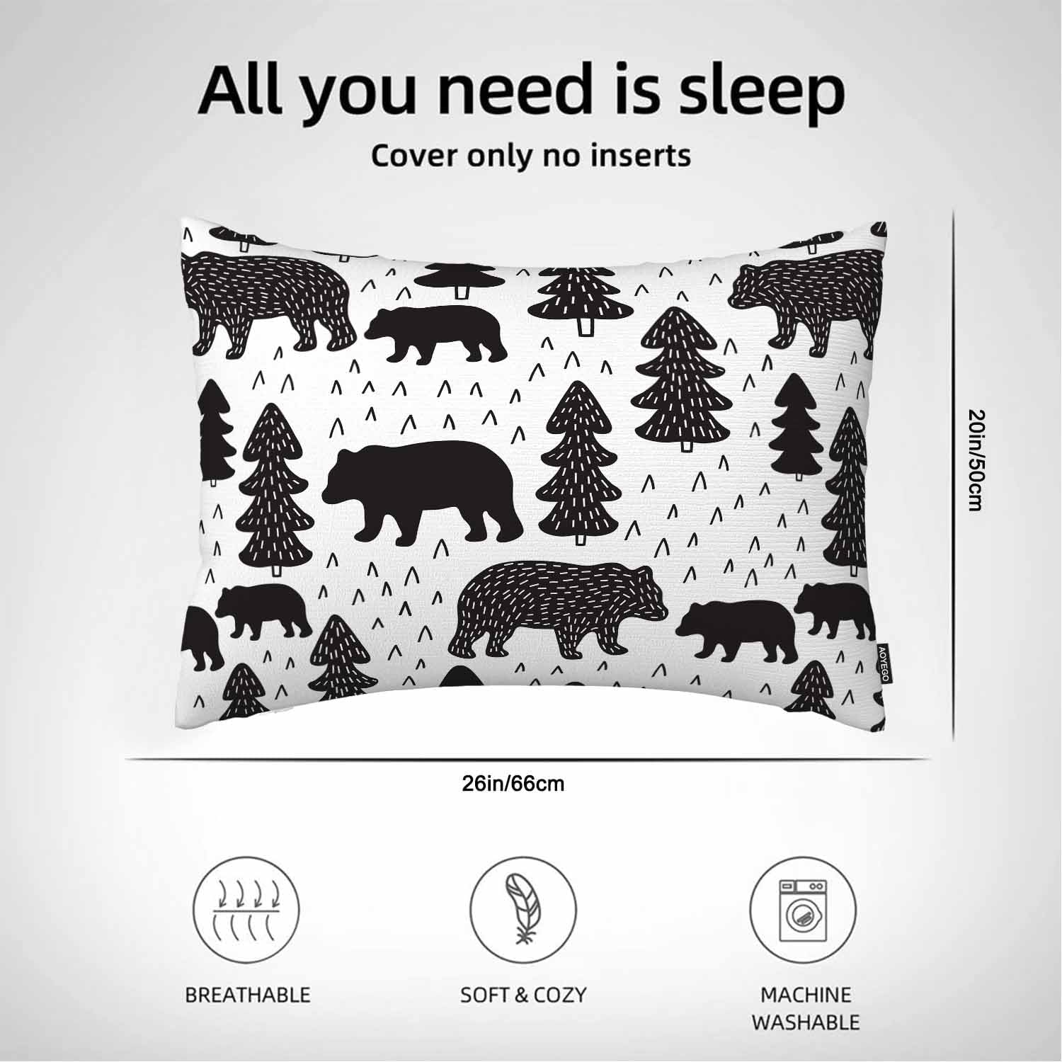 AOYEGO Woodland Bears – Funda de almohada rústica de oso grizzly de montaña, decoración del hogar, fundas de cojín para sofá, dormitorio, sala de