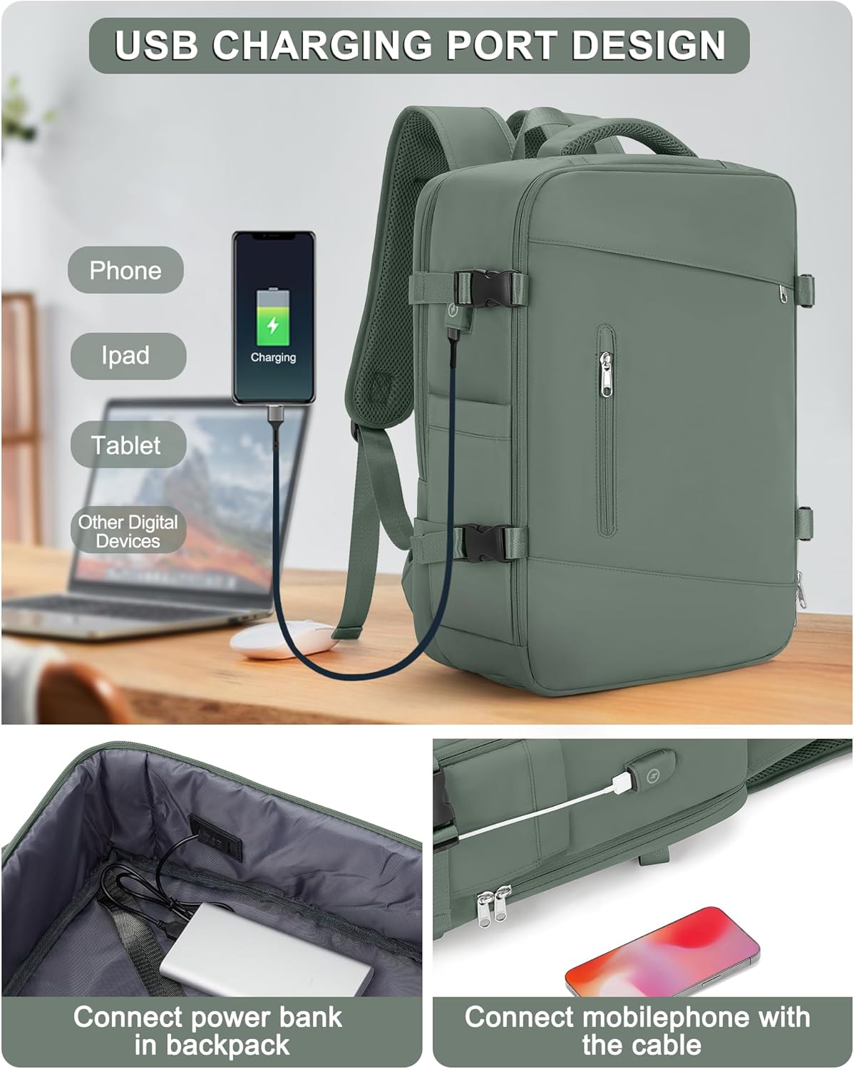 VGCUB Mochila grande de viaje para trabajo, negocios, mochila para computadora portátil aprobada para vuelo, para mujeres y hombres, mochila de