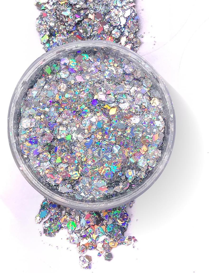 Electric Bliss Beauty – Gel holográfico plateado con purpurina corporal para cuerpo, cara, cabello, vegano y libre de crueldad animal (plata