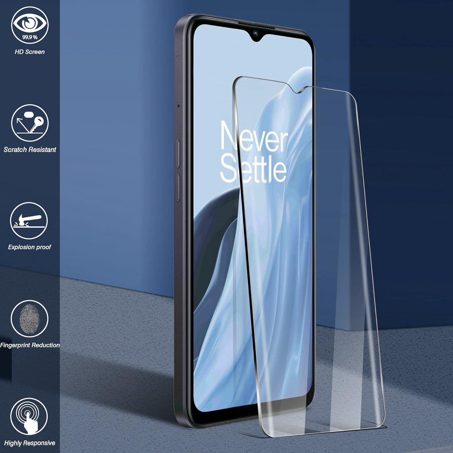 Orzero Paquete de 4 protectores de pantalla de vidrio templado compatibles con Oneplus Nord N300 5G, bordes de arco 2.5D, antiarañazos, alta