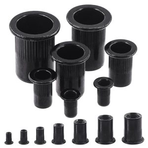 Keadic 100 tuercas de remache roscadas de acero al carbono M5, tuerca de inserción roscada de cabeza plana moleteada negra cinc para muebles Keadic 100 tuercas de remache roscadas de acero al carbono M5, tuerca de inserción roscada de cabeza plana moleteada negra cinc para muebles