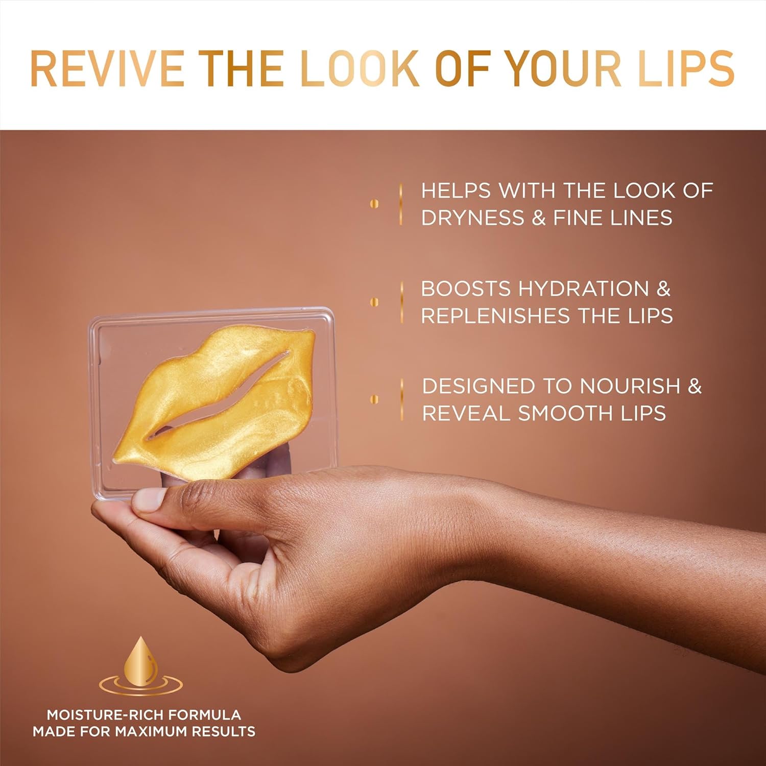 DERMORA Máscara de tratamiento de la piel, máscara de labios Golden Glow  Paquete de 20 máscaras de gel para labios  Máscaras de labios