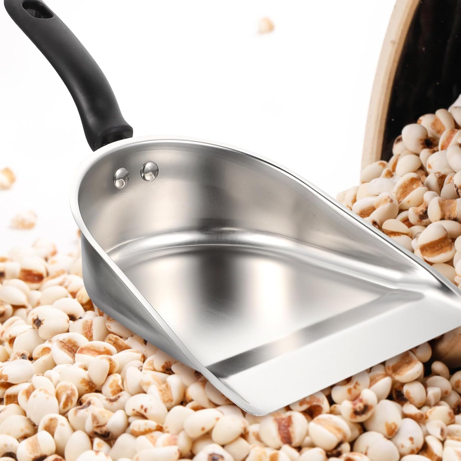 Cuchara de metal para alimentos, pala de acero inoxidable, pala de hielo con parte inferior plana, pala de metal para servir harina, pala resistente