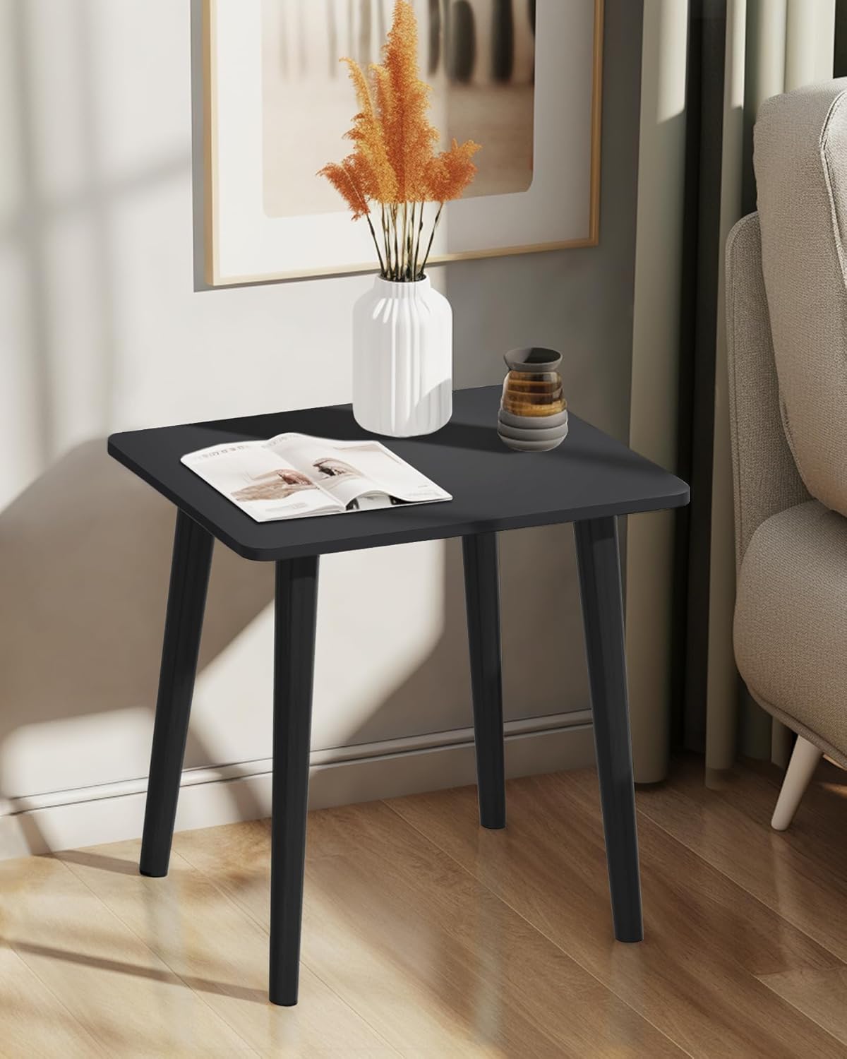 MIRROTOWEL Mesa auxiliar, mesa pequeña, moderna decoración del hogar para sala de estar, dormitorio, balcón oficina, fácil de montar (negro)