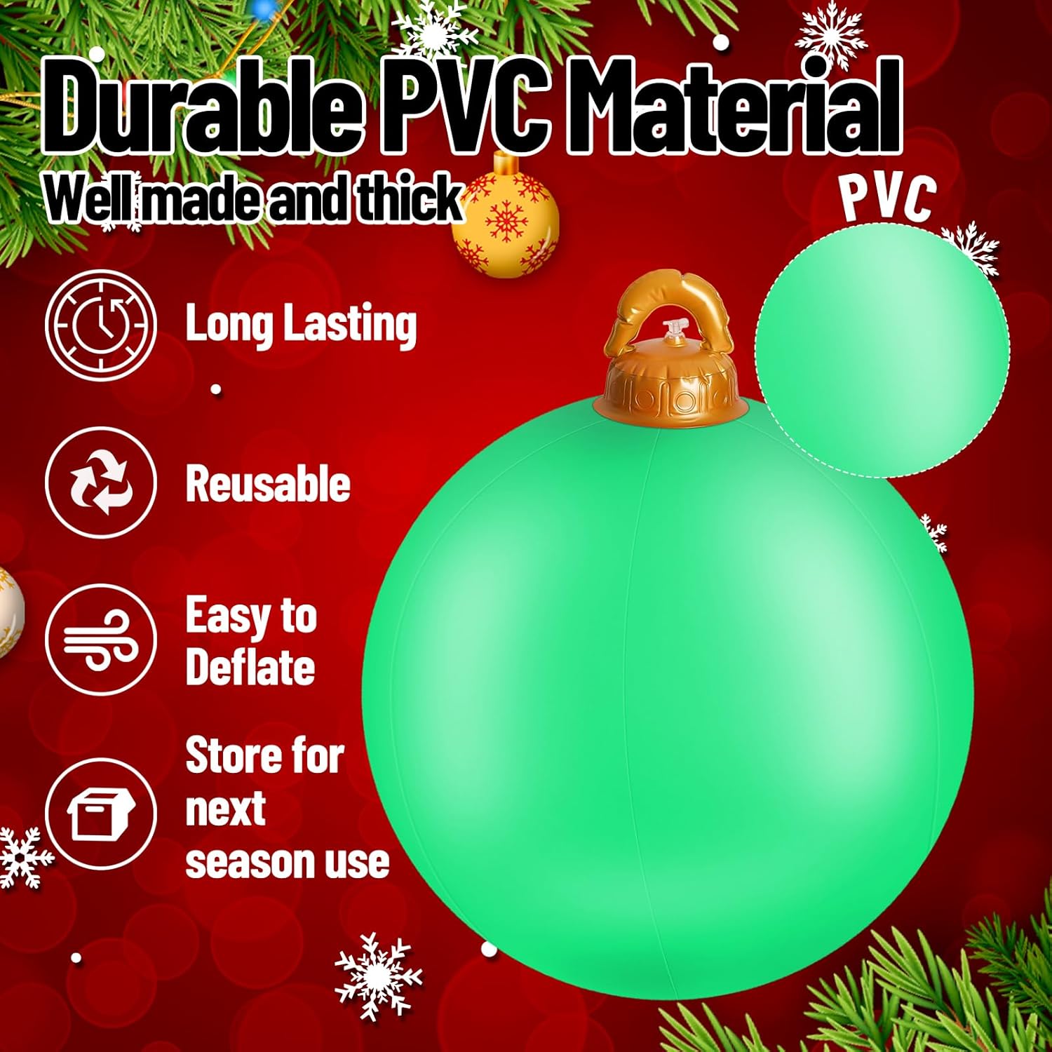 1 adornos inflables de Navidad de 24 pulgadas, adornos gigantes de Navidad de PVC, bolas de adornos de Navidad de gran tamaño para exteriores,