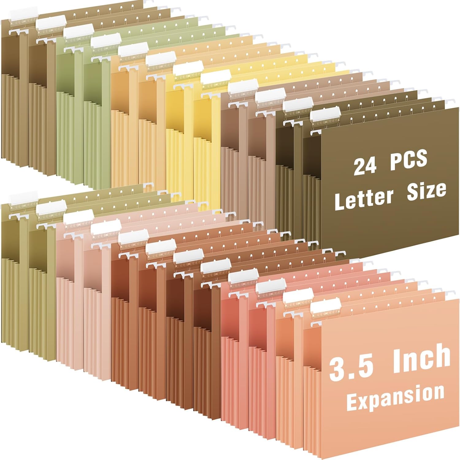 Yaomiao 24 carpetas colgantes de capacidad adicional, tamaño carta, carpeta colgante de 3.5 pulgadas de expansión de colores con etiqueta reforzada