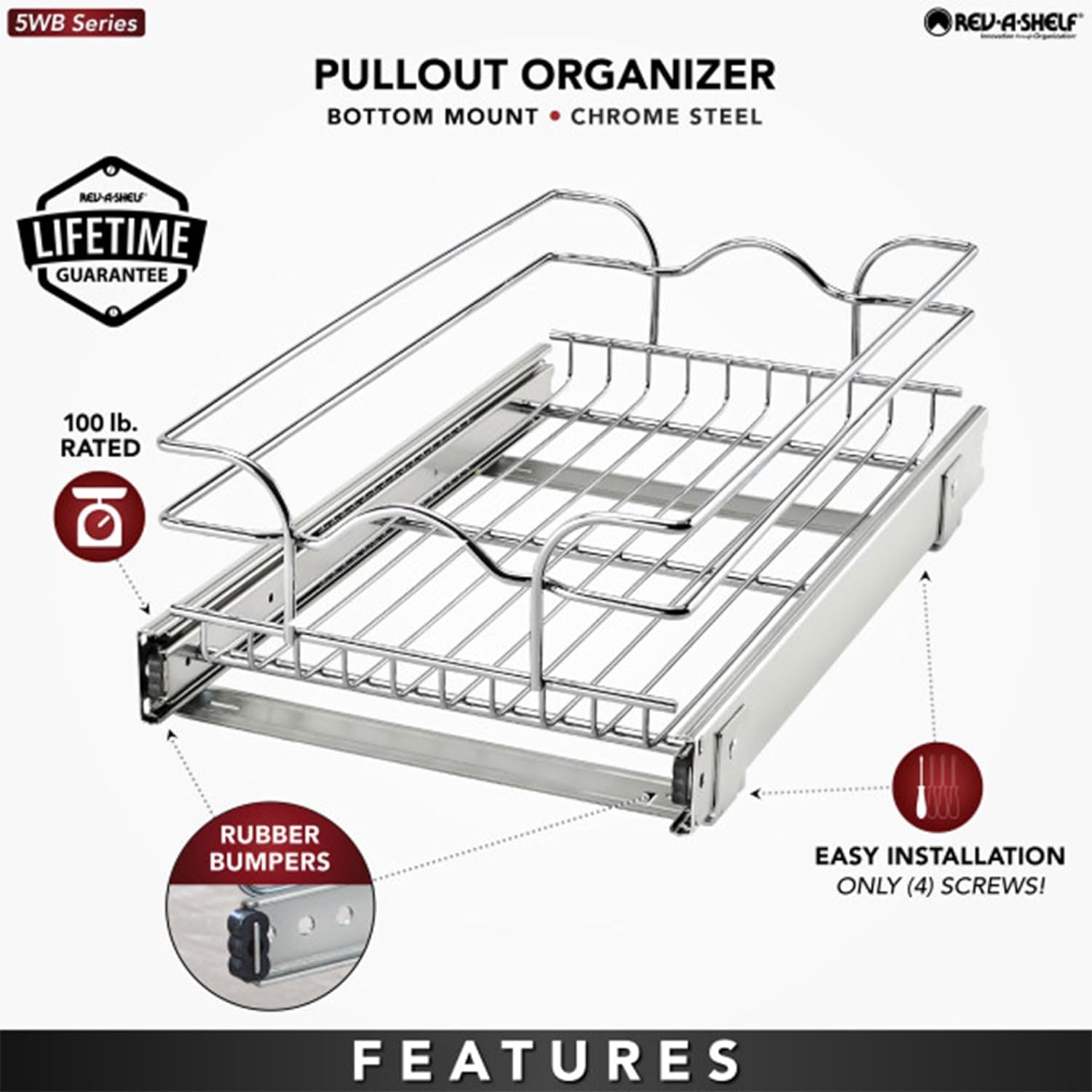 Rev-A-Shelf5WB11220-cr12en. W x 20en. DBase de Cromo Gabinete extraíble cesta de alambre por Rev-A-Shelf