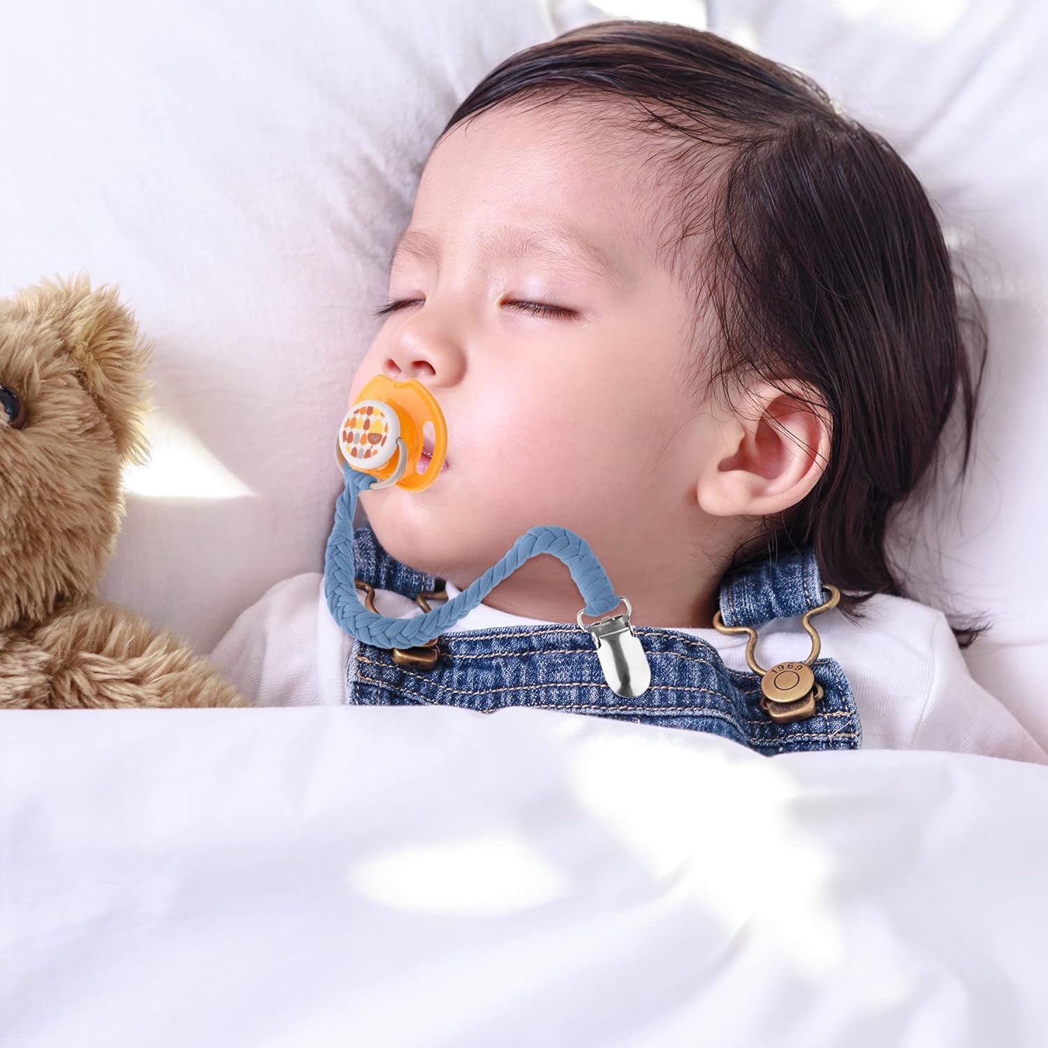 HAUTOCO 6 clips para chupete para bebés, niños y niñas, hecho a mano, trenzados, clips para correa, clips más suaves, clip neutro para paci, se
