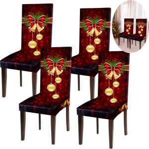 Moukeren Fundas protectoras para sillas de Navidad, elásticas, extraíbles y lavables, para el hogar, hotel, comedor, banquete, boda, fiesta (rojo, 4 Moukeren Fundas protectoras para sillas de Navidad, elásticas, extraíbles y lavables, para el hogar, hotel, comedor, banquete, boda, fiesta (rojo, 4
