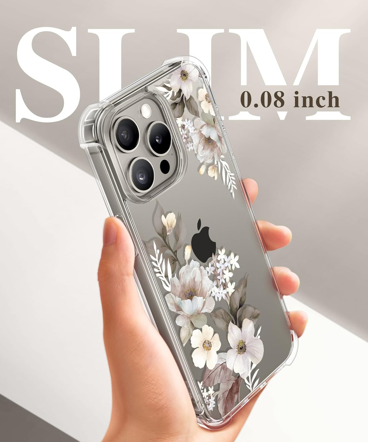GVIEWIN Funda para iPhone 15 Pro Max floral, con protector de pantalla y protector de lente de cámara, PC duro + TPU parachoques a prueba de golpes,