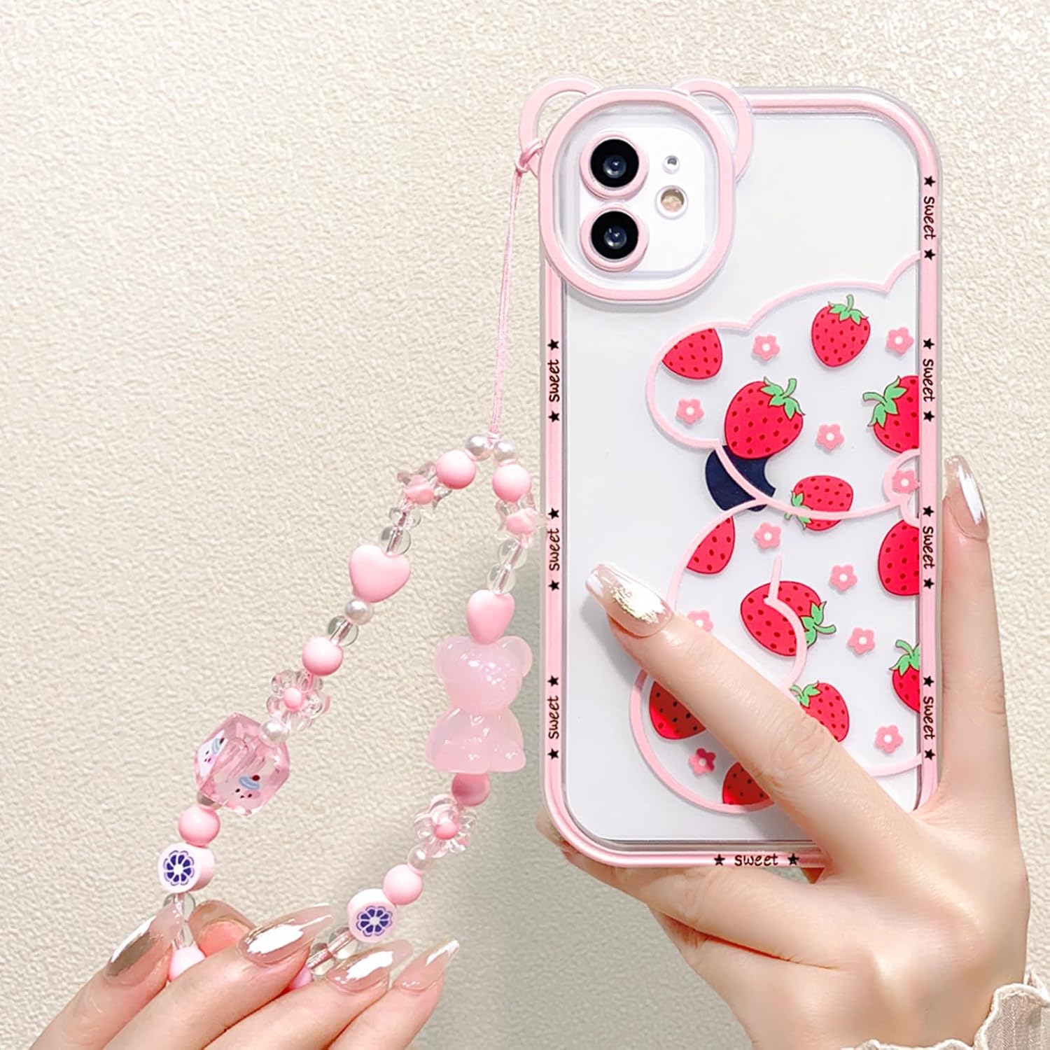 NITITOP Funda compatible con iPhone 12, bonito oso transparente con flores para niñas y mujeres, patrón con orejas de oso, TPU suave a prueba de