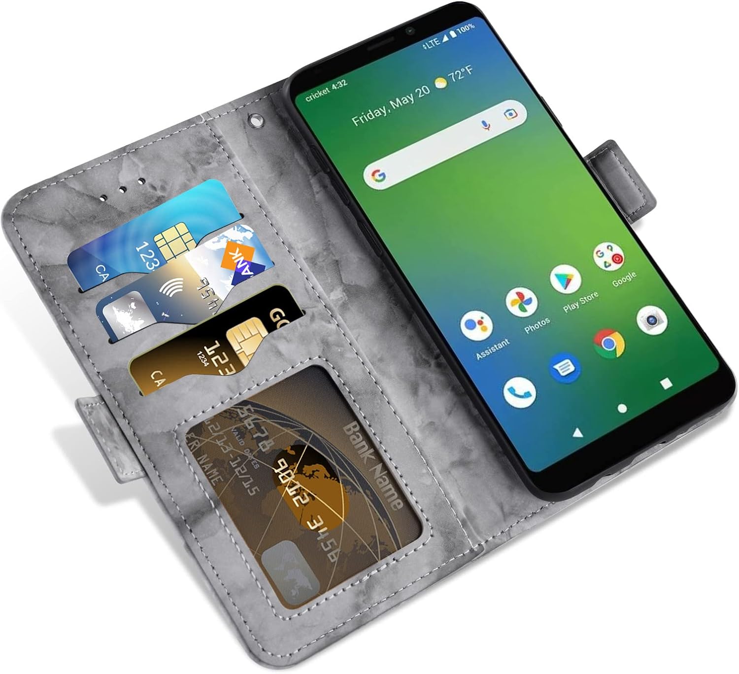 Asuwish Funda para teléfono Cricket Vision Plus 2022 con protector de pantalla de vidrio templado y funda tipo cartera de mármol, soporte para