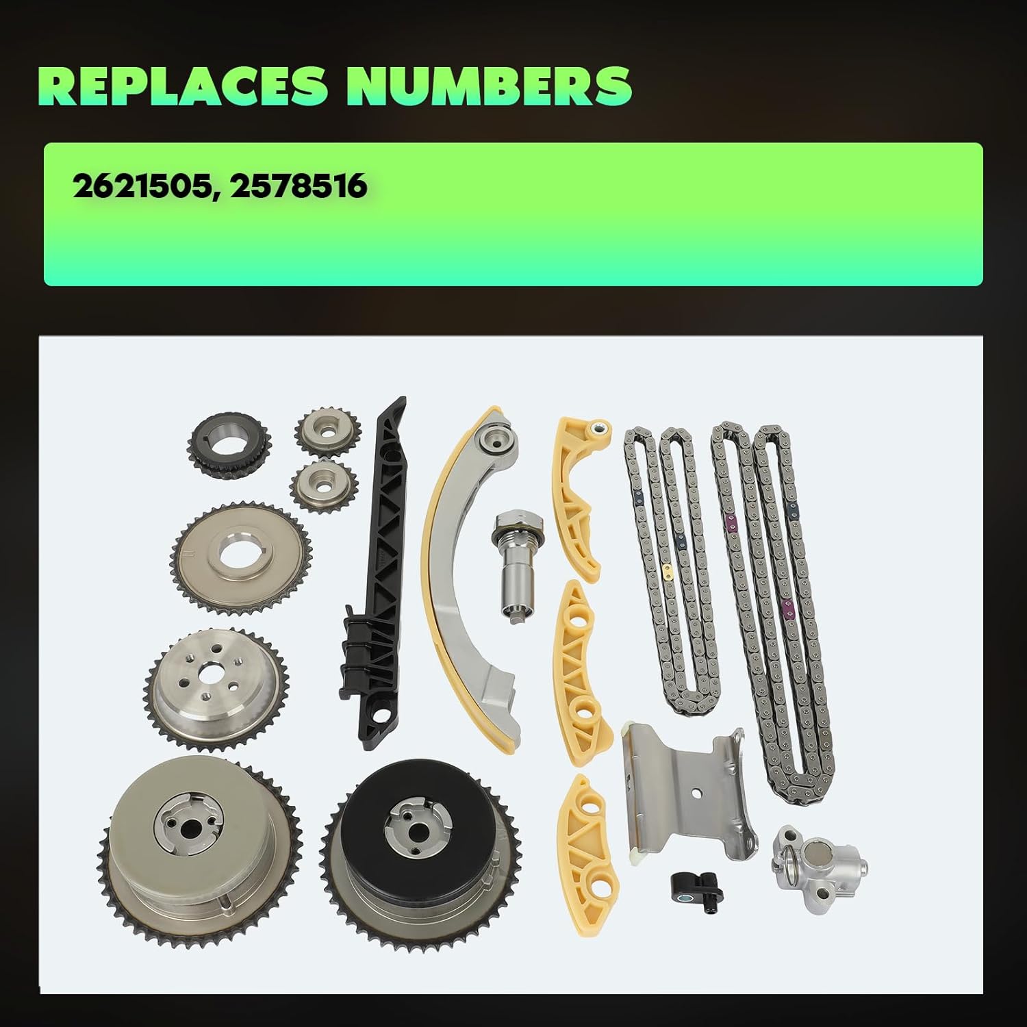 SCITOO Kit de cadena de distribución con engranajes VVT 12621505, 2578516 apto para Chevy CobaltEquinoxMalibuHHR, para GMC Terrain, Pontiac G6