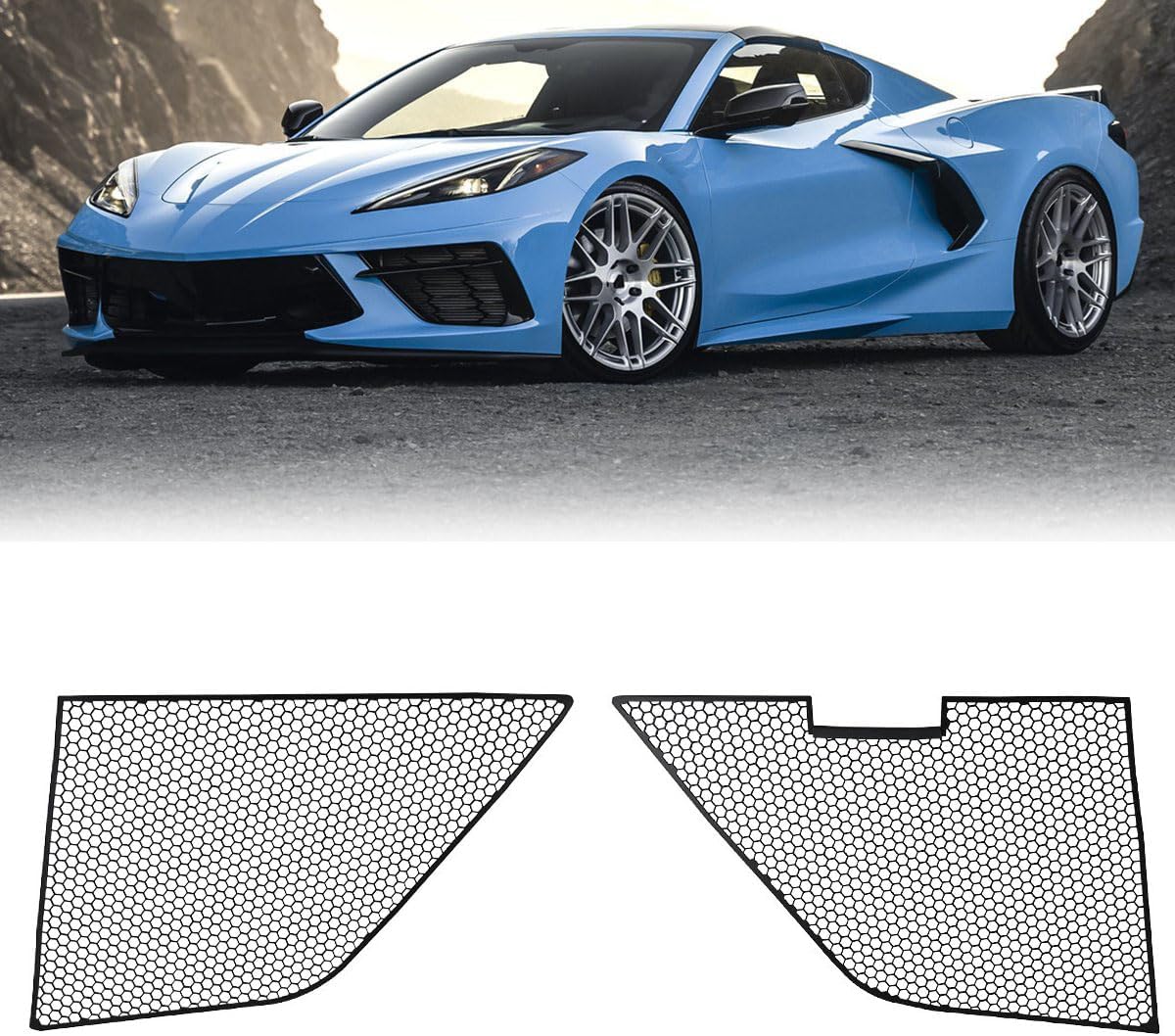 2 protectores de radiador exterior frontal, rejilla de ventilación de aluminio, cubierta protectora de panal de abeja para Corvette C8 C8 .R 2020