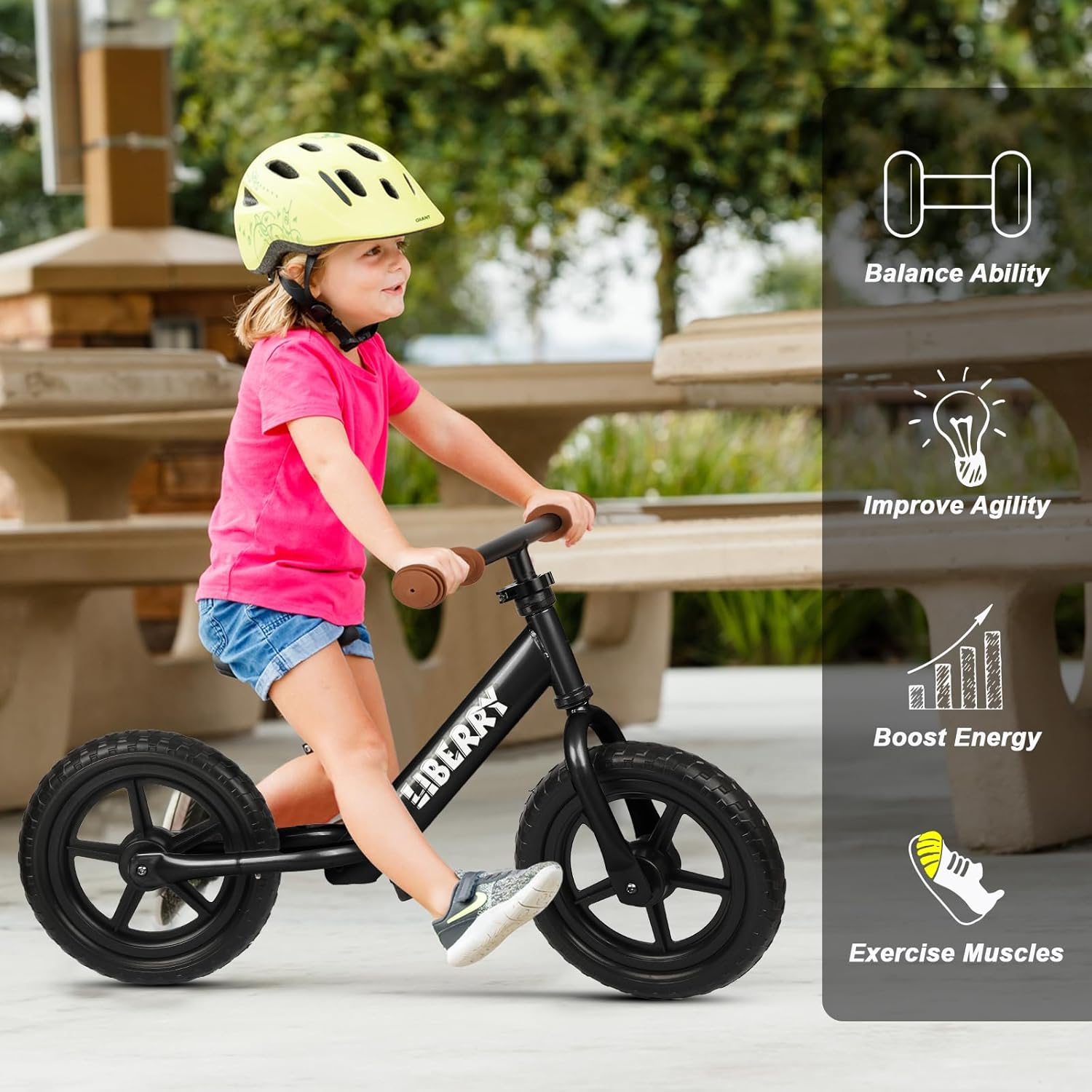 Liberry Bicicleta de equilibrio para niños de 2, 3, 4, 5 años, sin pedales, con manubrio ajustable, asiento y placa personalizada, bicicleta de 12