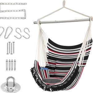 Gold Armour Silla hamaca colgante con cuerda de hasta 500 libras, 2 cojines de asiento incluidos, silla colgante con tejido de algodón de calidad de Gold Armour Silla hamaca colgante con cuerda de hasta 500 libras, 2 cojines de asiento incluidos, silla colgante con tejido de algodón de calidad de