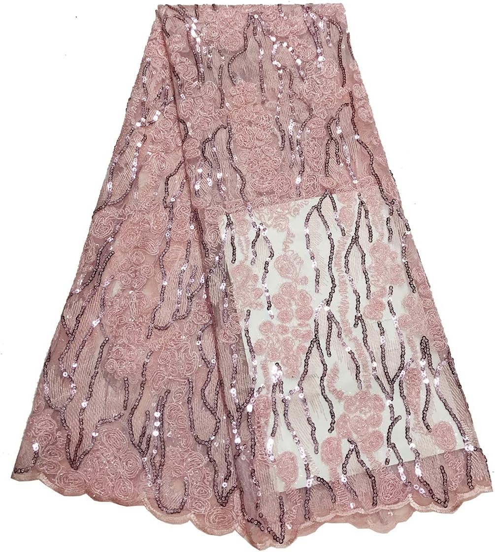 Tngan Tela de encaje de lentejuelas elegante bordado floral africano encaje purpurina nigeriana tul red para coser vestido de novia, 5 yardas, azul