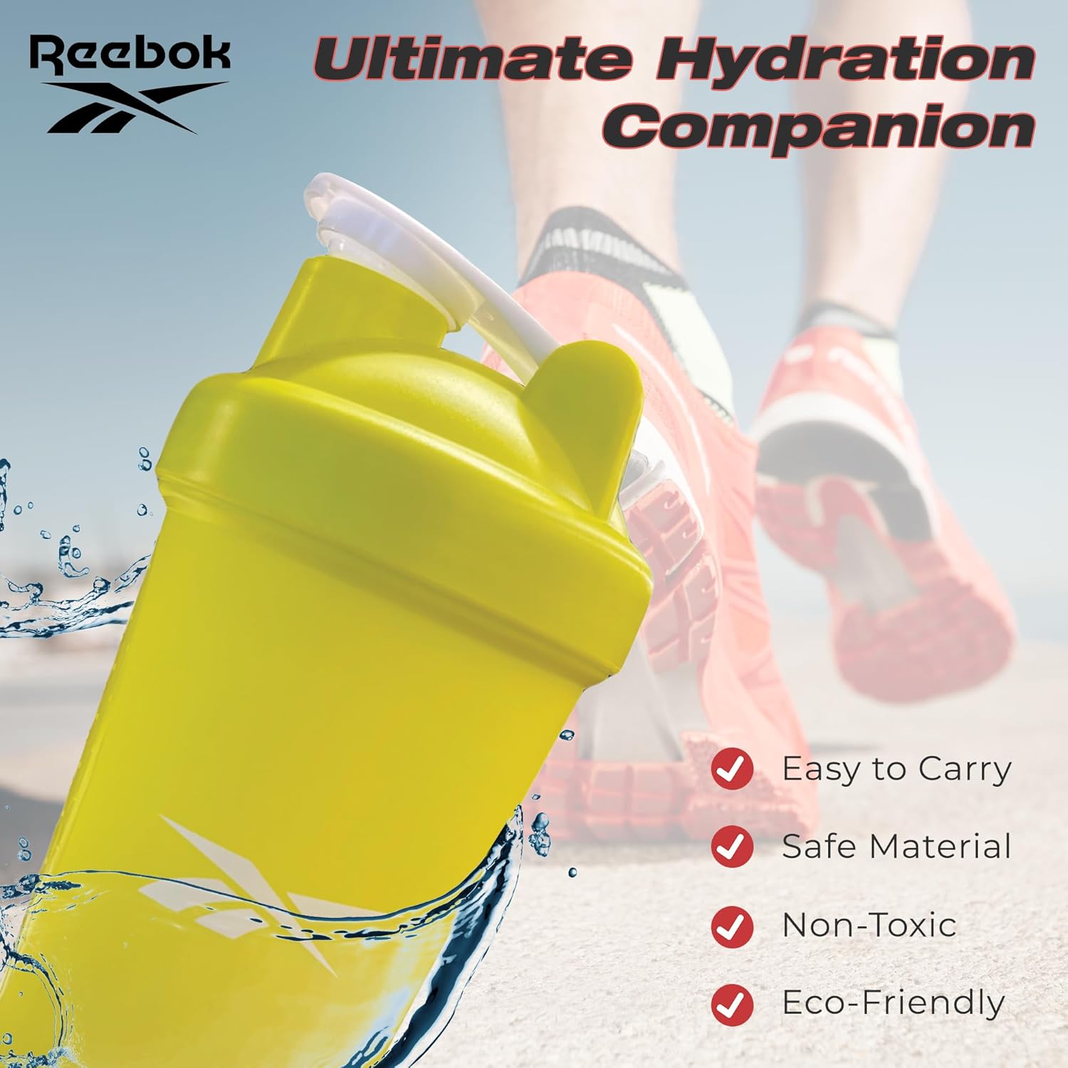 Reebok Botella agitadora con diseño atlético, botellas agitadoras de 17 onzas, botella mezcladora de proteínas, botellas agitadoras para gimnasio,
