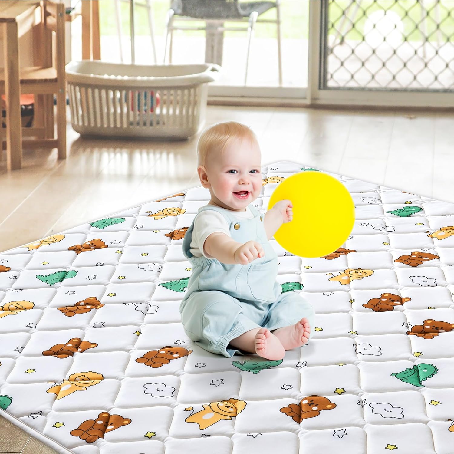 Tapete de juego de espuma prémium para bebé, 36 x 36 pulgadas, plegable y lavable a máquina, tapete de juego grueso y suave para bebé, tapete de