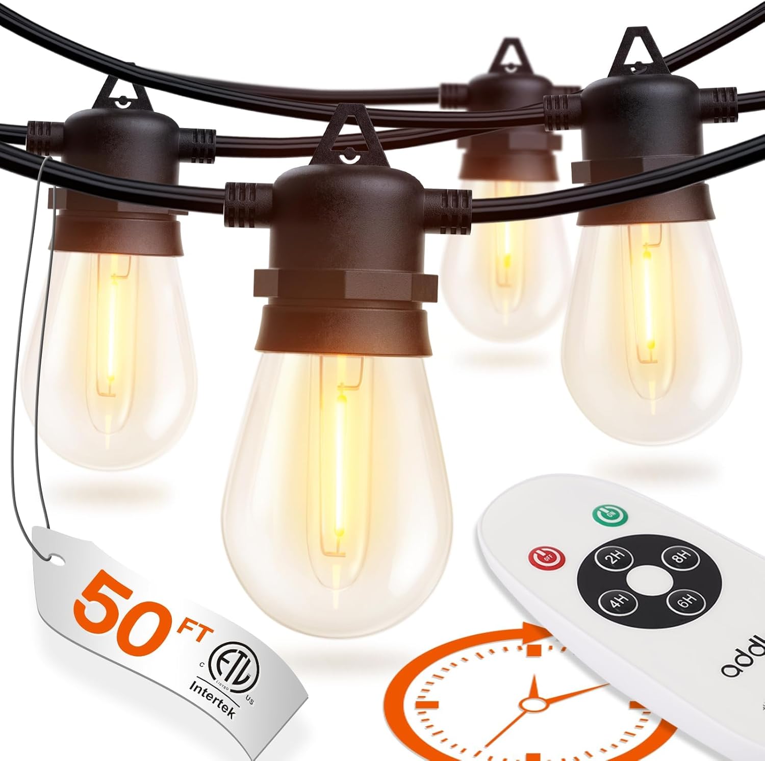 addlon Tira de luces LED de 50 pies para exteriores, control de temporizador con bombillas Edison inastillables, hilo resistente a la intemperie,
