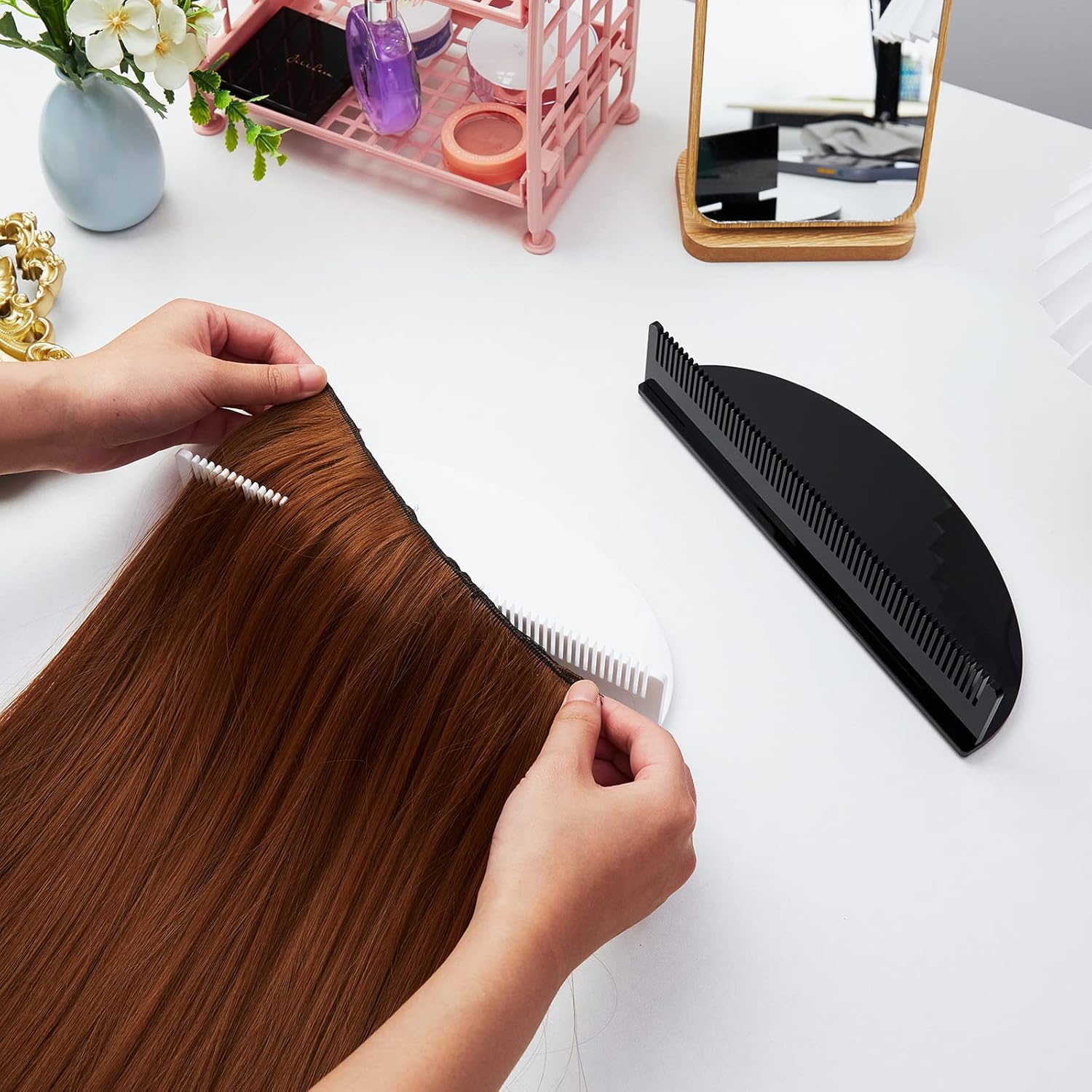 2 piezas de soporte de extensión de cabello acrílico, estante de color de cabello, organizador de extensiones de cabello, organizador ligero y